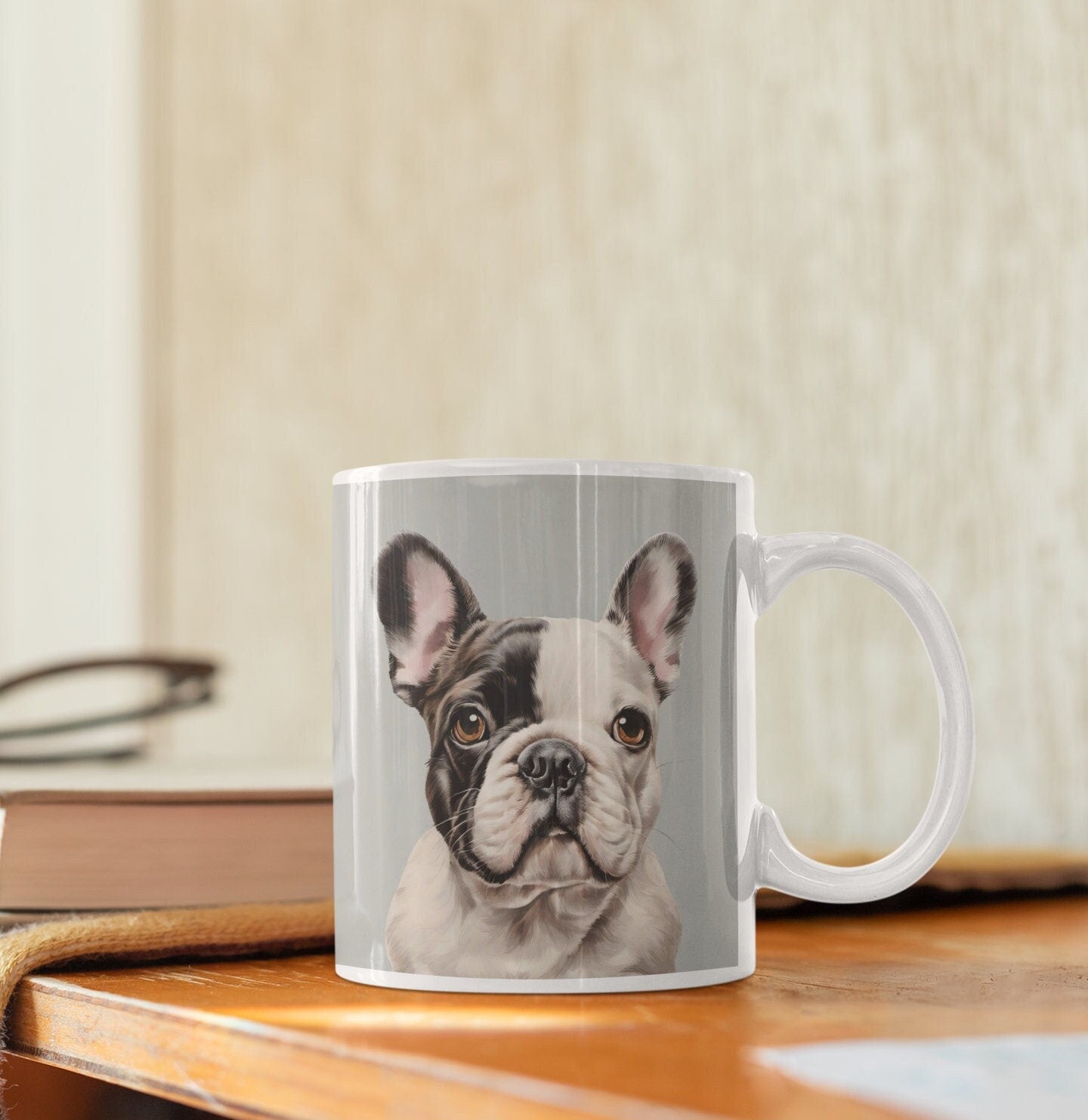 Cute French Bulldog 11oz Ceramic Mug with white handle