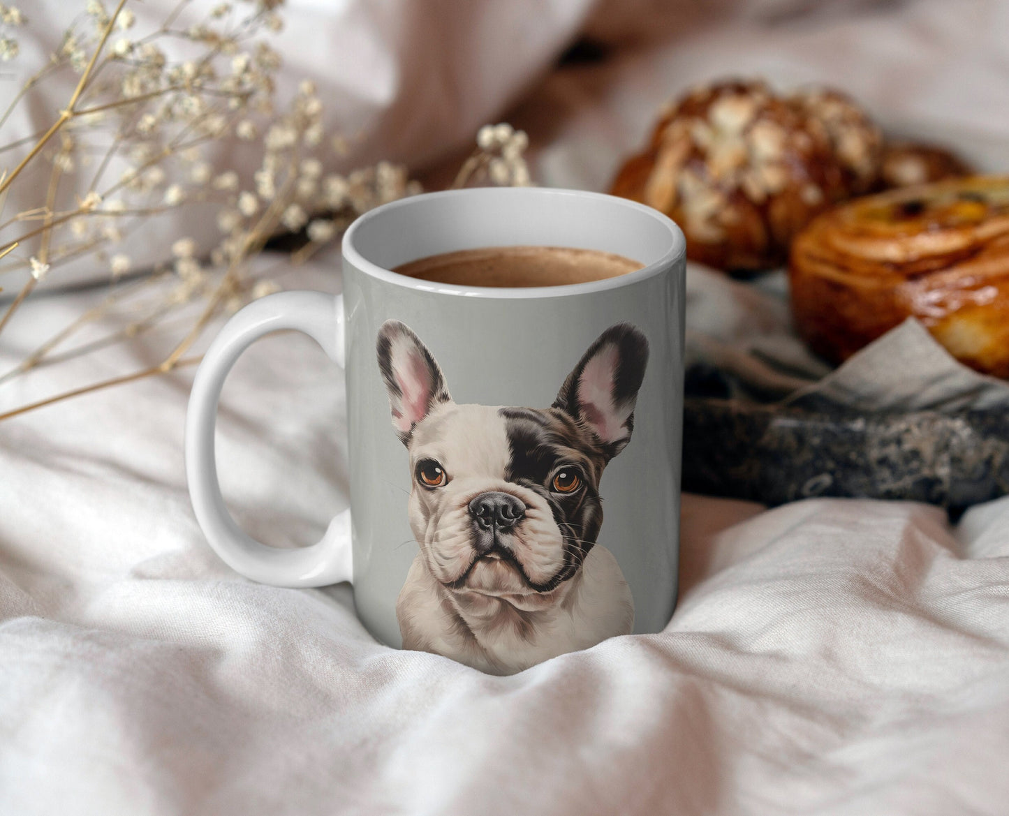 Cute French Bulldog 11oz Ceramic Mug with white handle