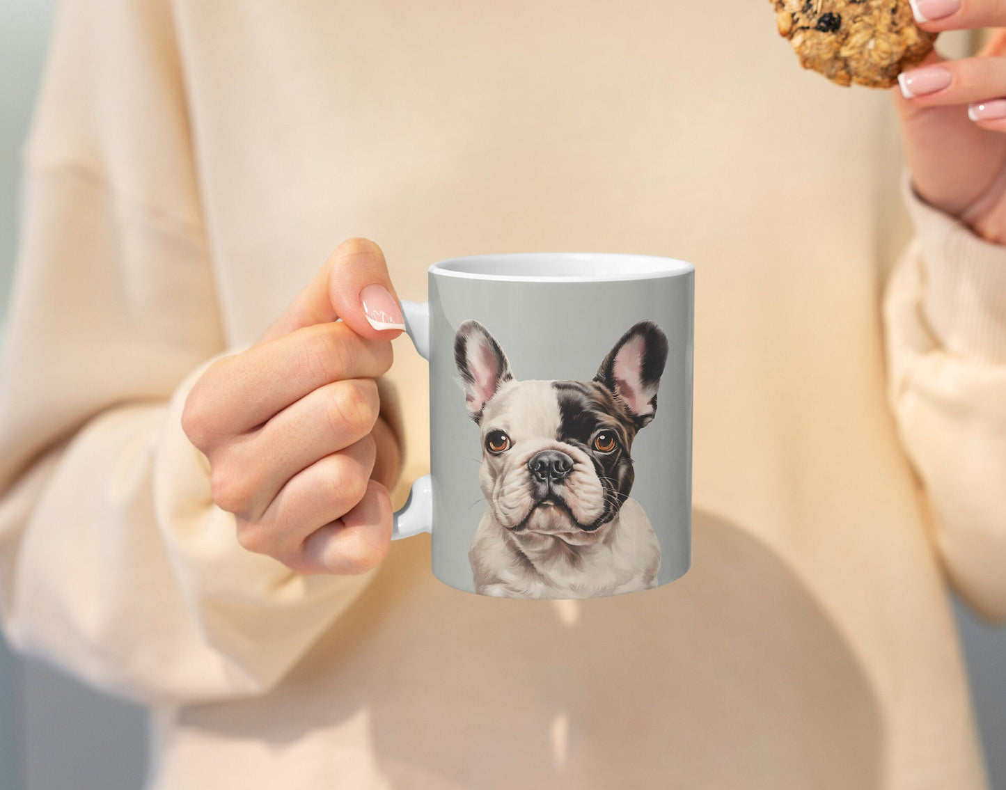 Cute French Bulldog 11oz Ceramic Mug with white handle