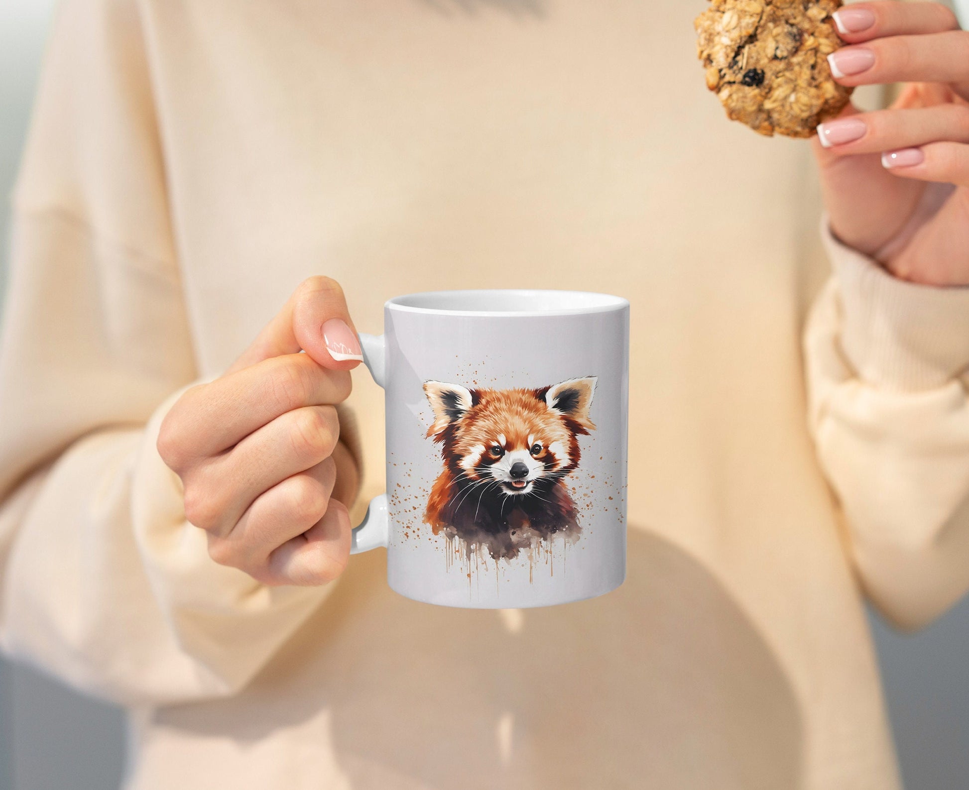 Cute Red Panda 11oz Ceramic Mug with white handle