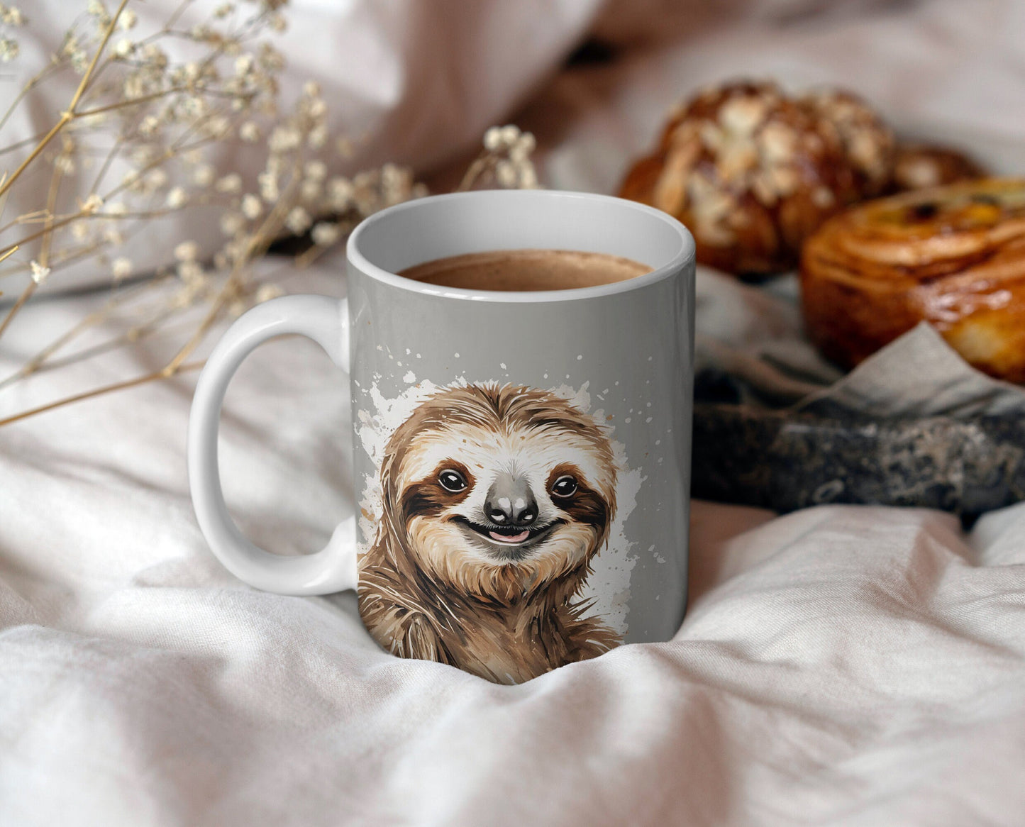 Cute Sloth 11oz Ceramic Mug with white handle