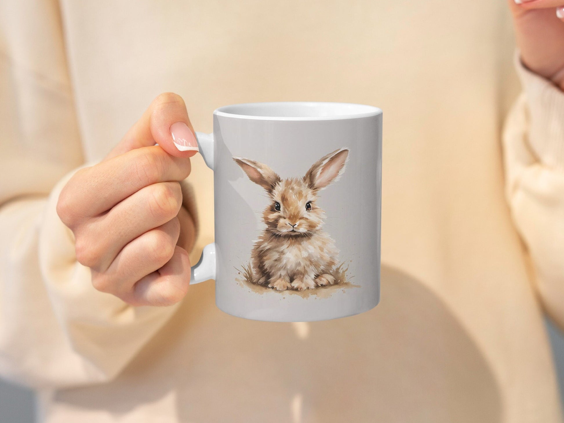 Cute Baby Bunny 11oz Ceramic Mug with white handle