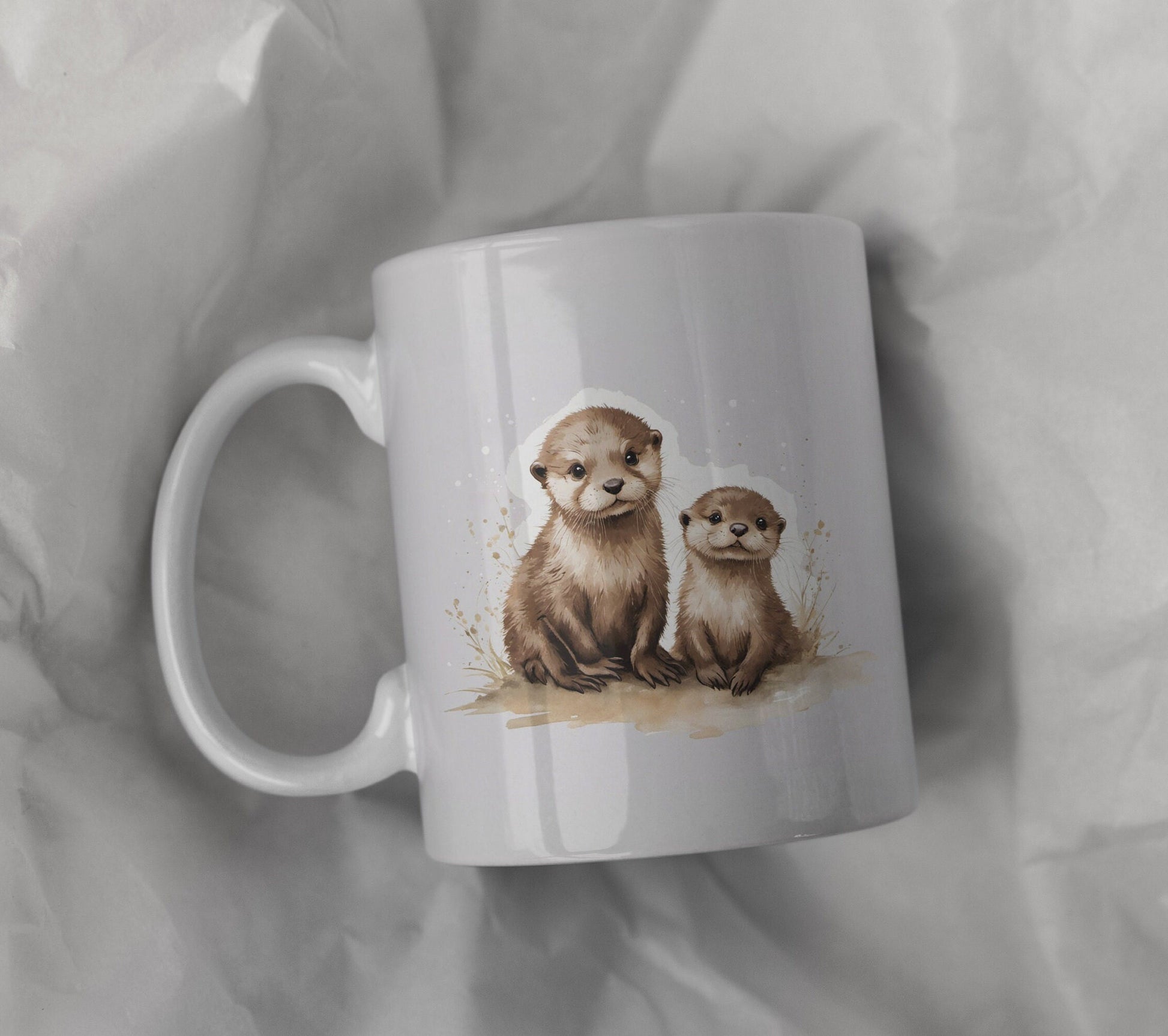 Cute Baby Otters 11oz Ceramic Mug with white handle