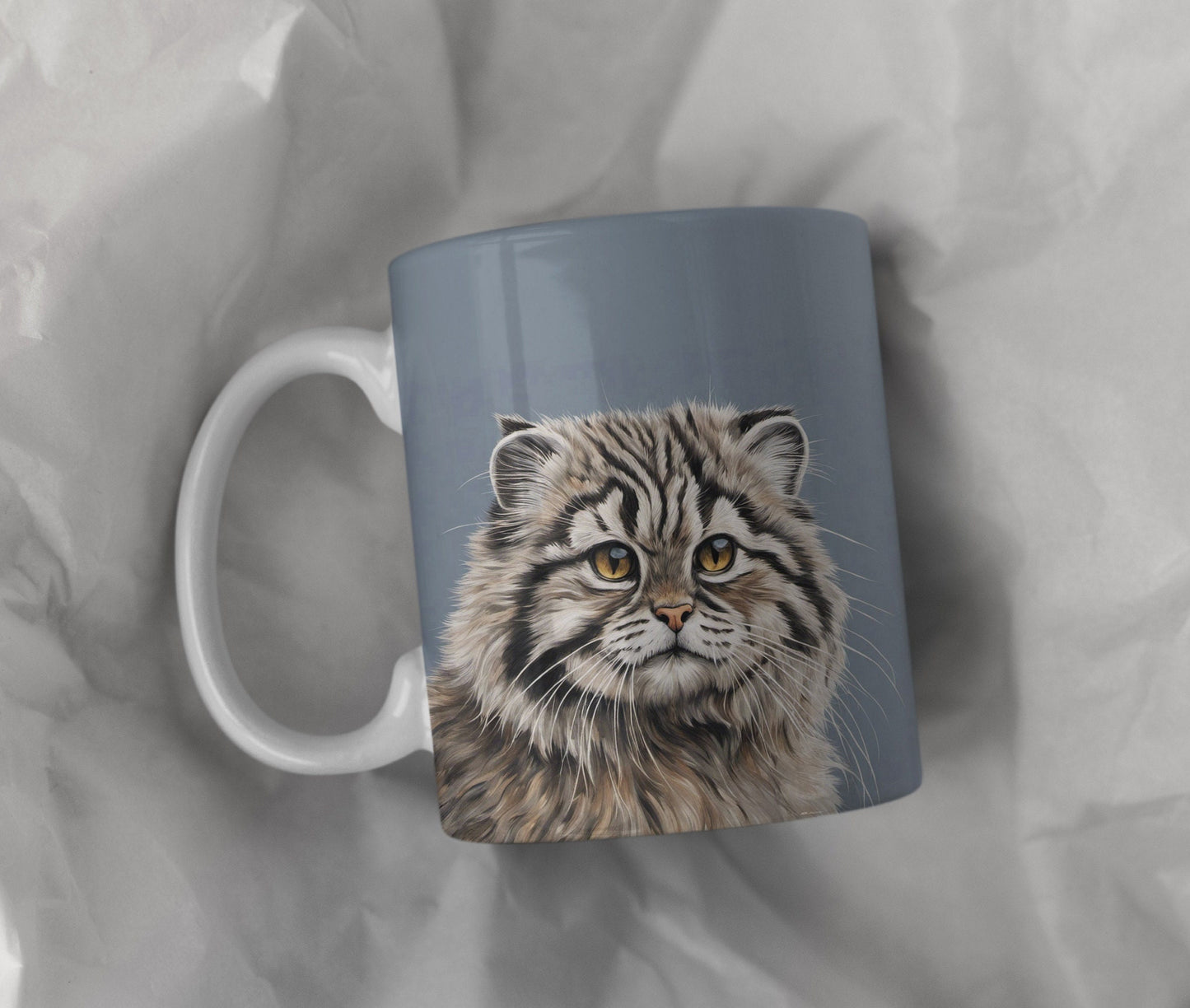 Beautiful Pallas Cat Illustrated 11oz Ceramic Mug with white handle