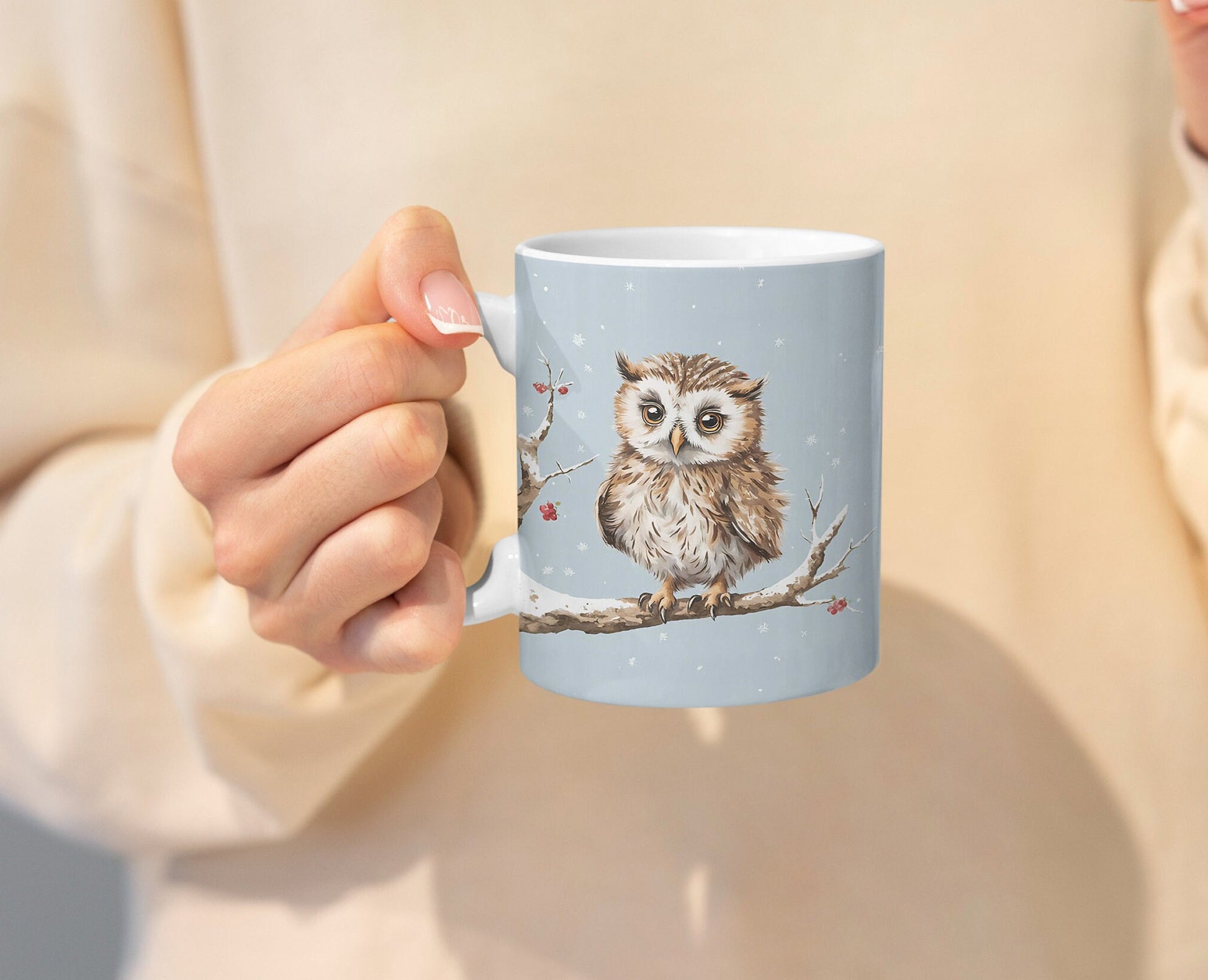 Snowy Owl 11ox Ceramic mug with white handle