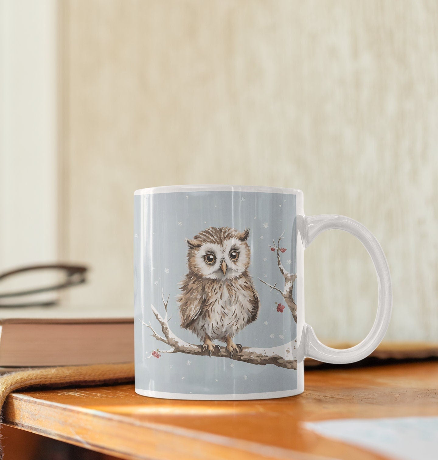 Snowy Owl 11ox Ceramic mug with white handle