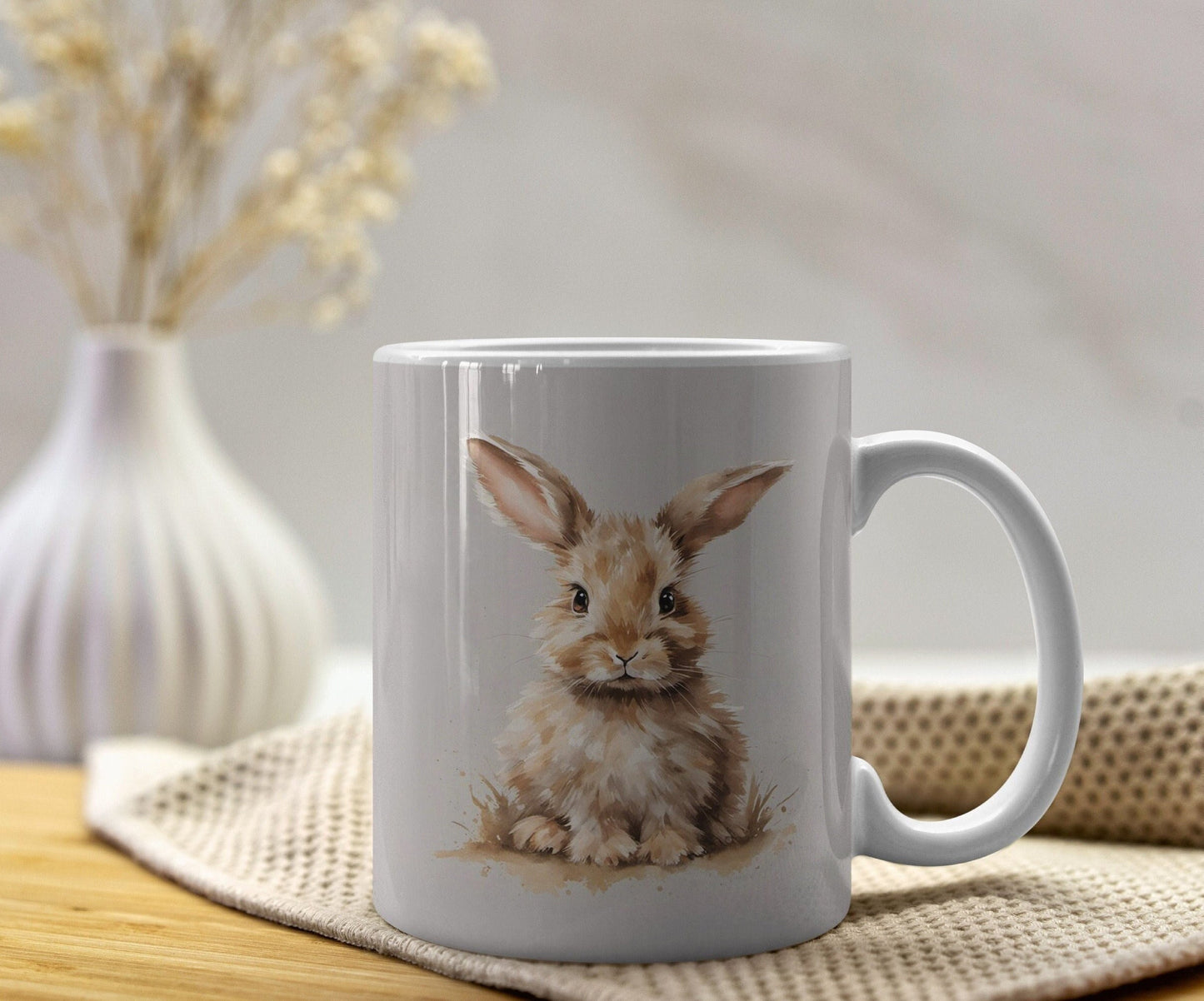 Cute Baby Bunny 11oz Ceramic Mug with white handle