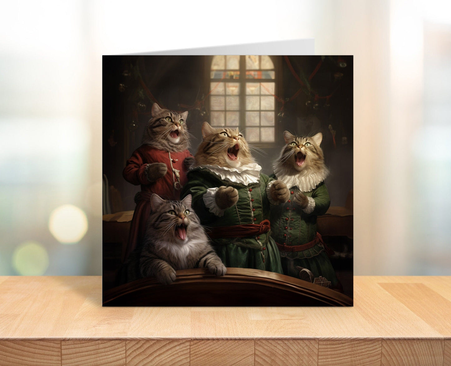 Singing Cats Christmas Cards 4 Pack - Funny Cat Cards - Square Card - Four Cards with Different Designs