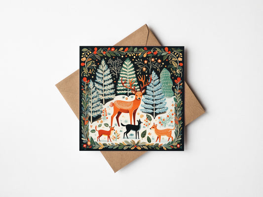 Scandi Folksy Christmas Card with deer on front