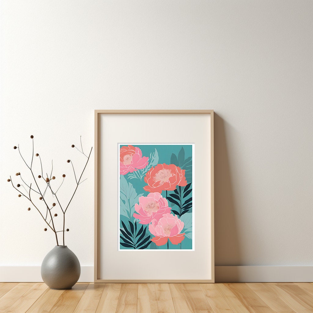 Peony Floral Wall Art, Bright Pink Floral Art - Bold Print Wall Decor - Contemporary & Beautiful Print Only