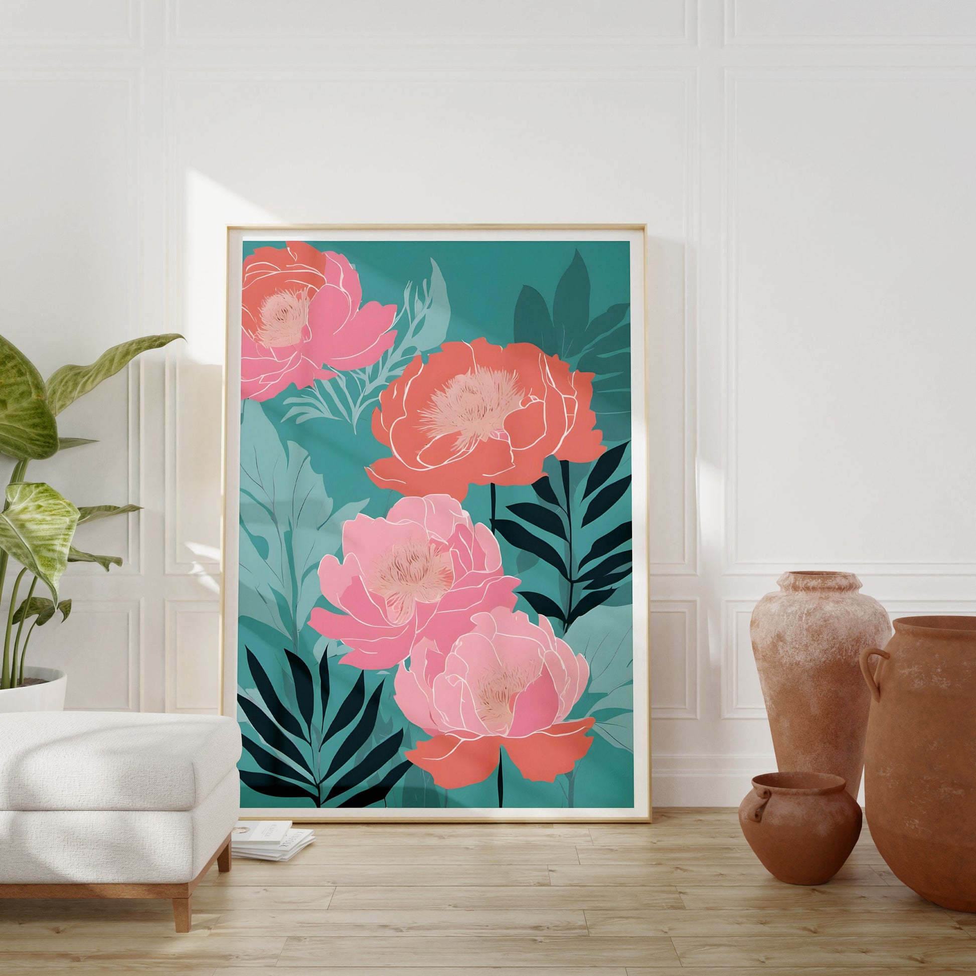 Peony Floral Wall Art, Bright Pink Floral Art - Bold Print Wall Decor - Contemporary & Beautiful Print Only