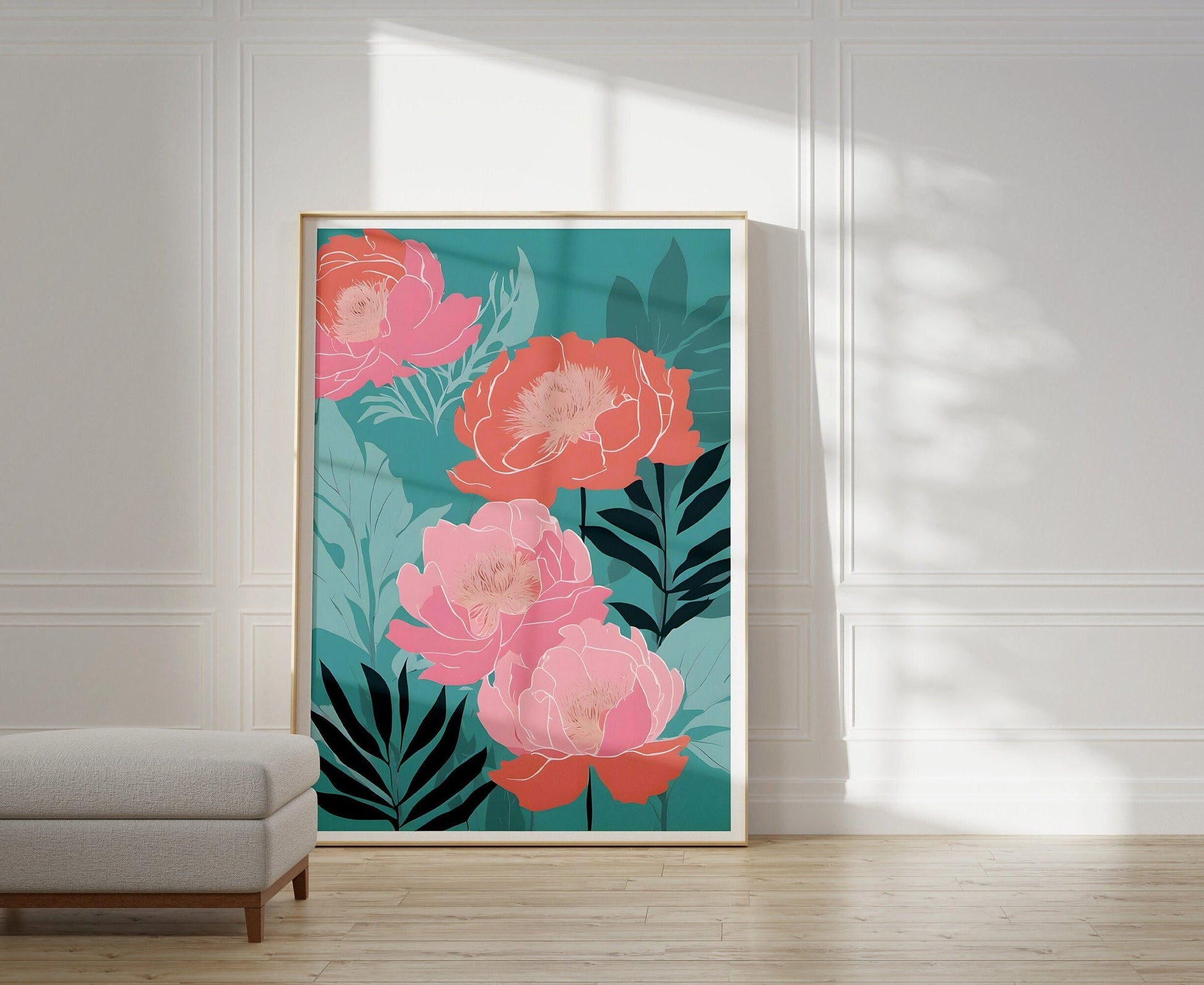 Peony Floral Wall Art, Bright Pink Floral Art - Bold Print Wall Decor - Contemporary & Beautiful Print Only