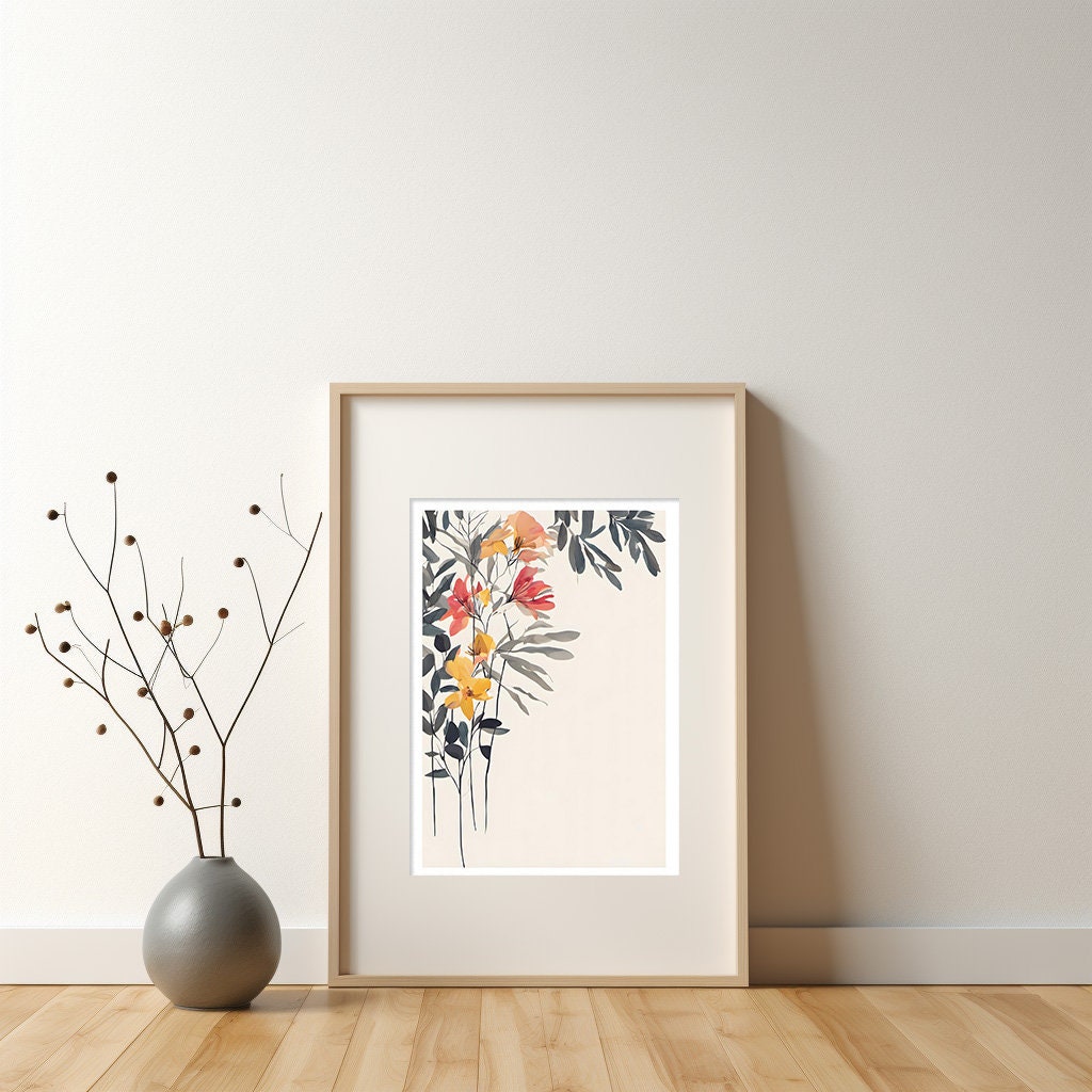 Floral Botanical Wall Art, Minimalist Floral Art Print - Neutral Delicate Wall Decor