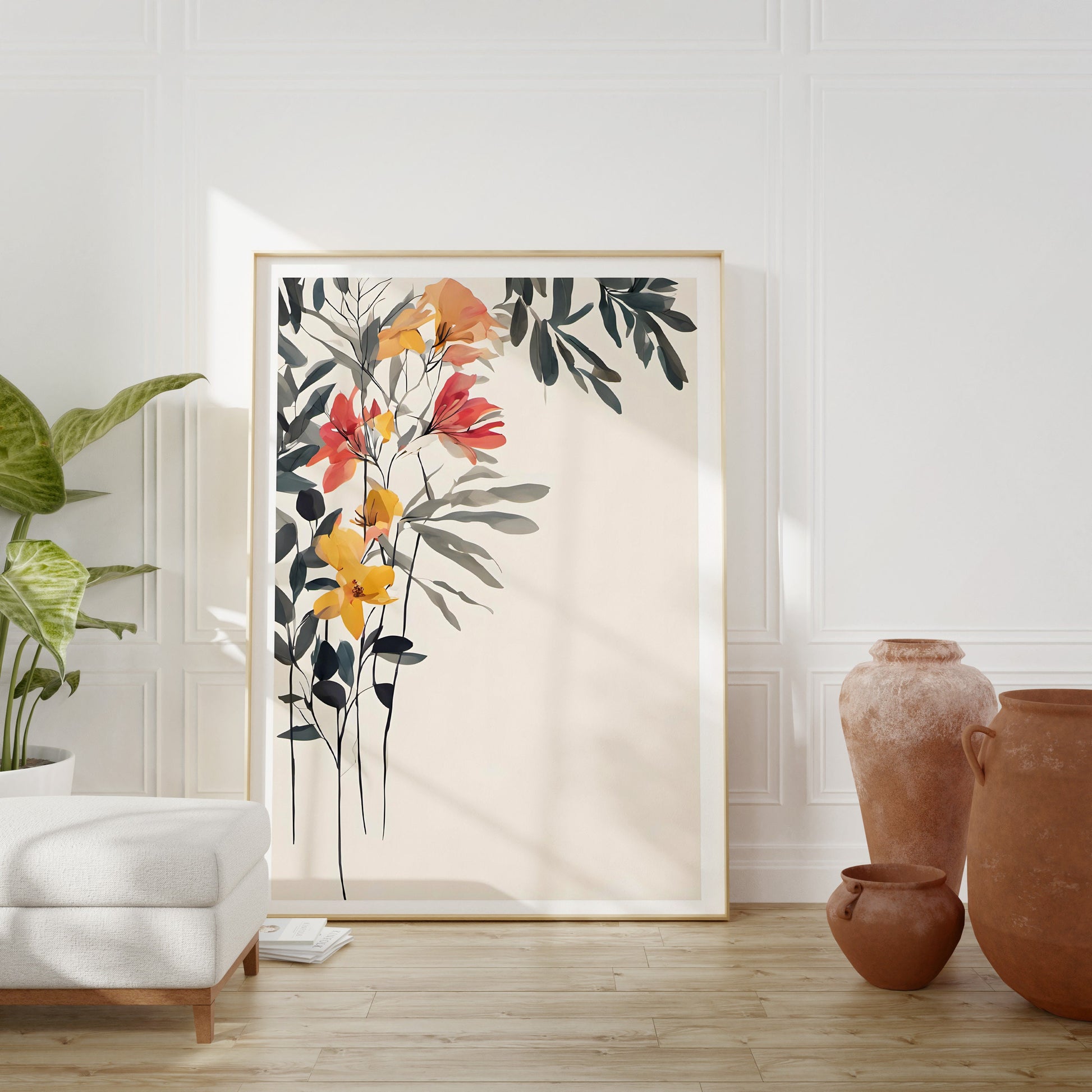 Floral Botanical Wall Art, Minimalist Floral Art Print - Neutral Delicate Wall Decor