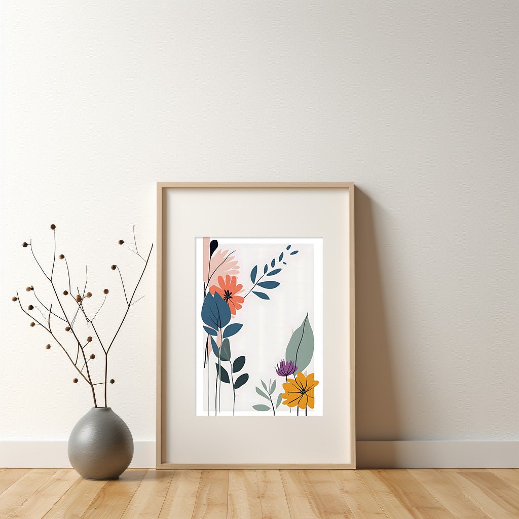 Floral Botanical Wall Art, Minimalist Floral Art Print - Neutral Delicate Wall Decor