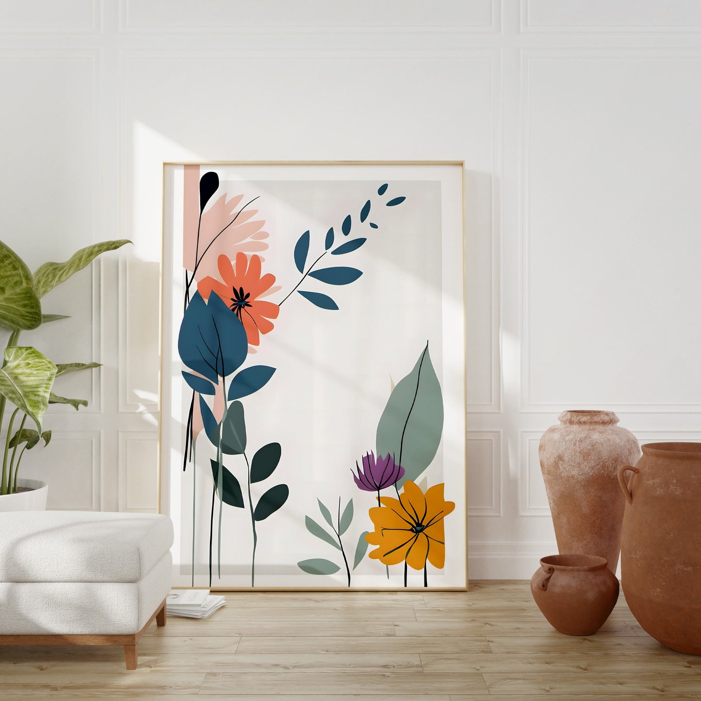 Floral Botanical Wall Art, Minimalist Floral Art Print - Neutral Delicate Wall Decor