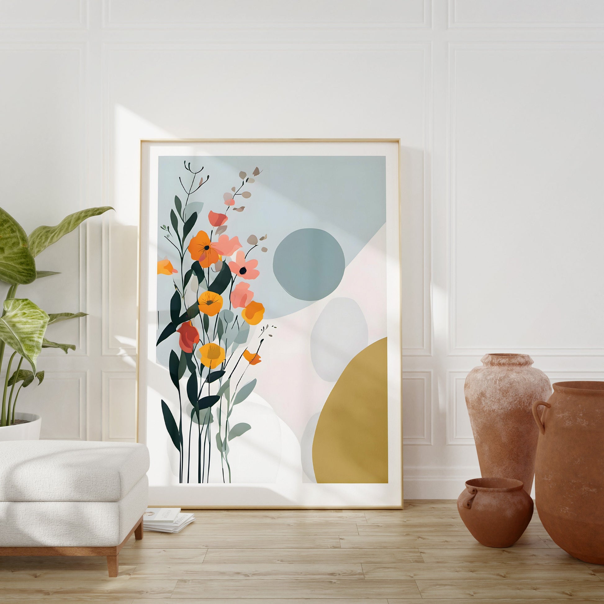 Floral Botanical Wall Art, Minimalist Floral Art Print - Neutral Delicate Wall Decor