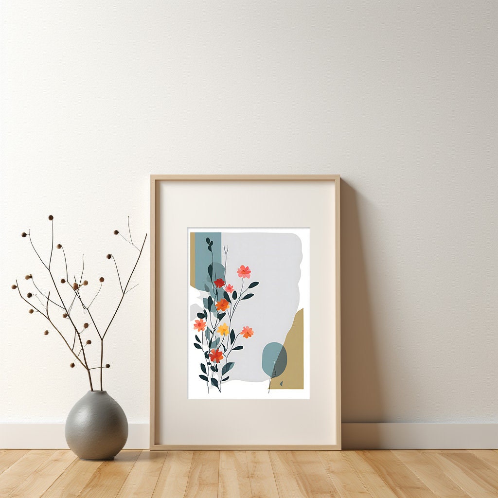 Floral Botanical Wall Art, Minimalist Floral Art Print - Neutral Delicate Wall Decor