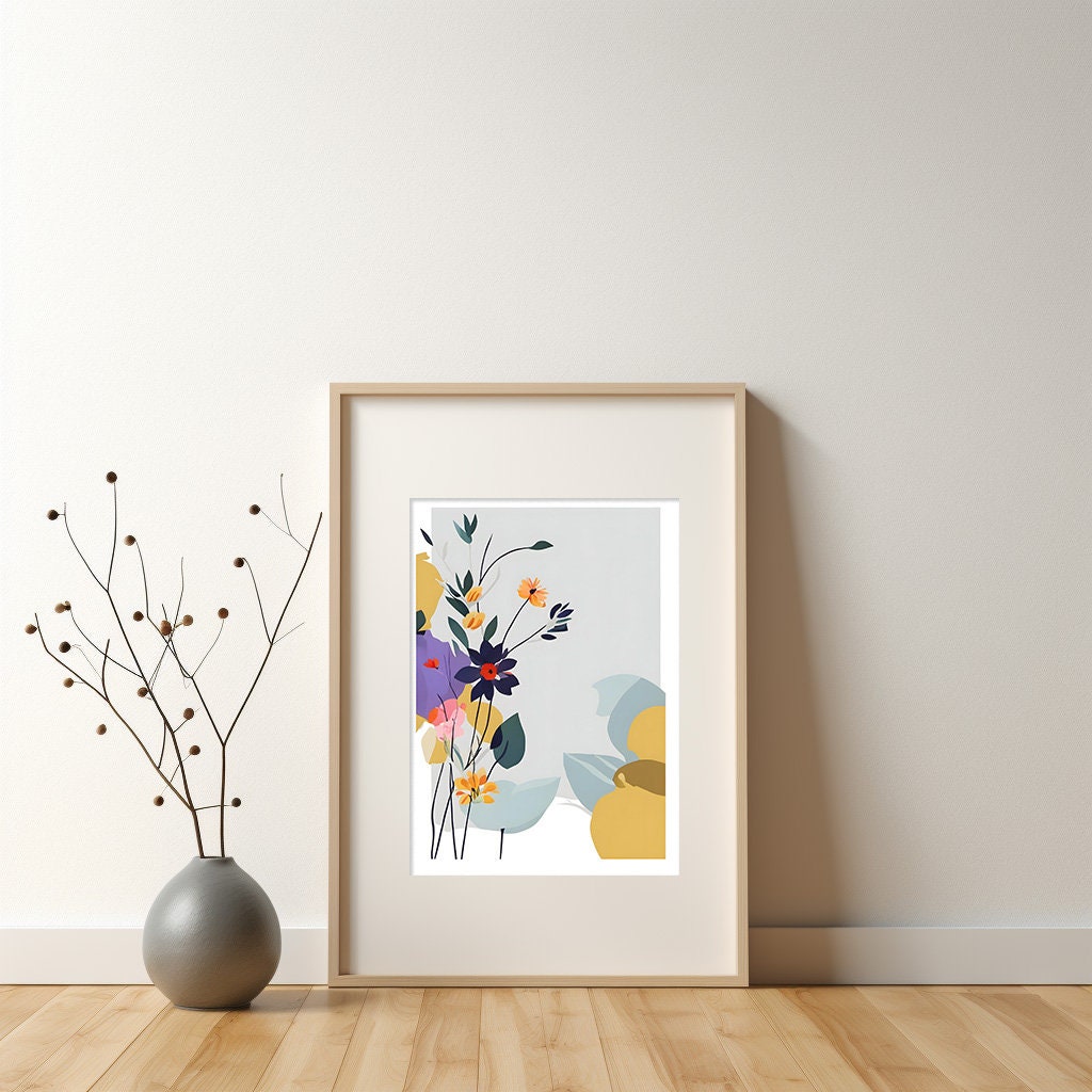 Minimalist Floral Wall Art, Abstract Floral Art Print - Neutral Delicate Wall Decor