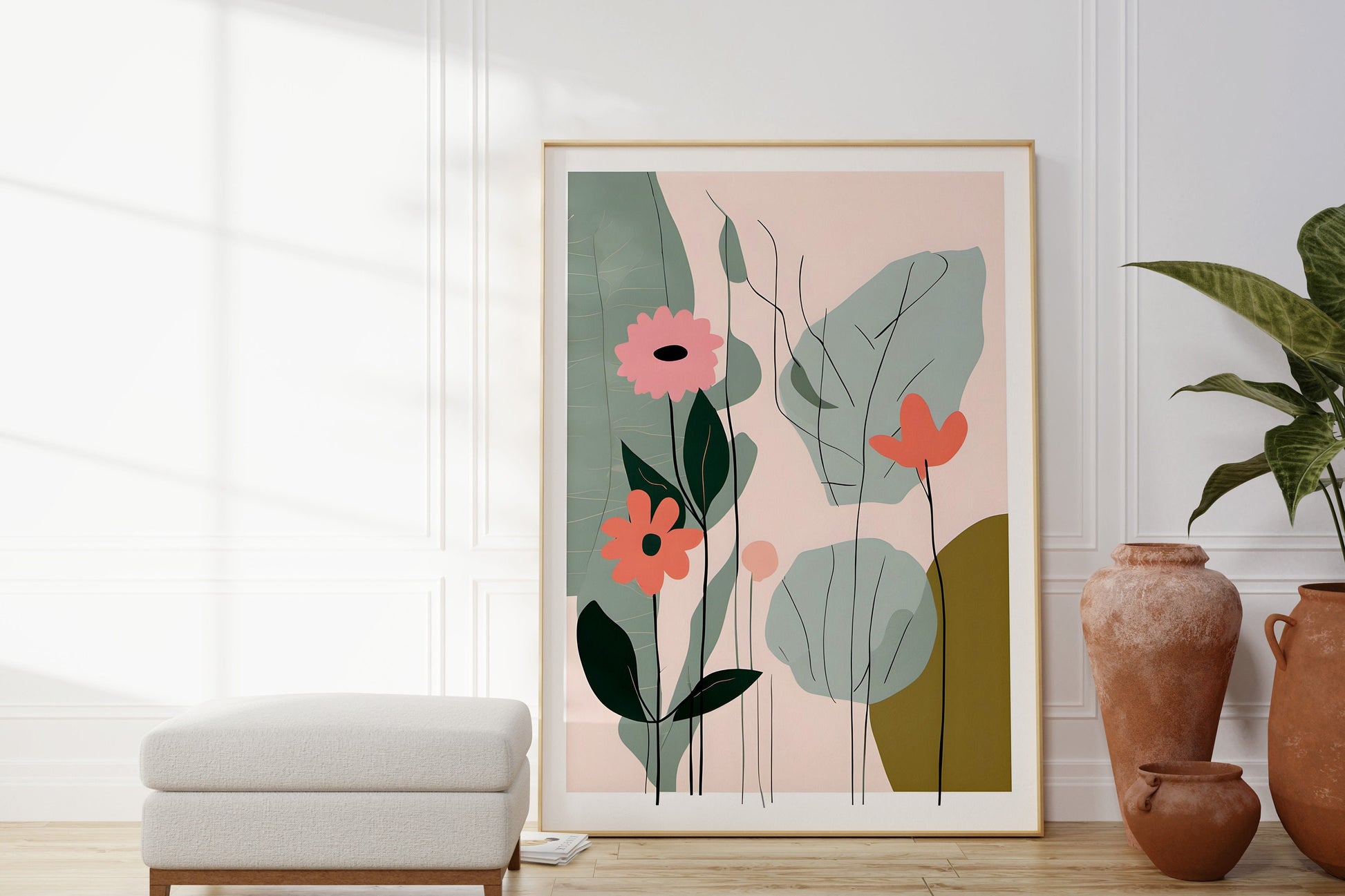 Floral Wall Art, Light Pink Abstract Floral Art Print - Neutral Delicate Wall Decor