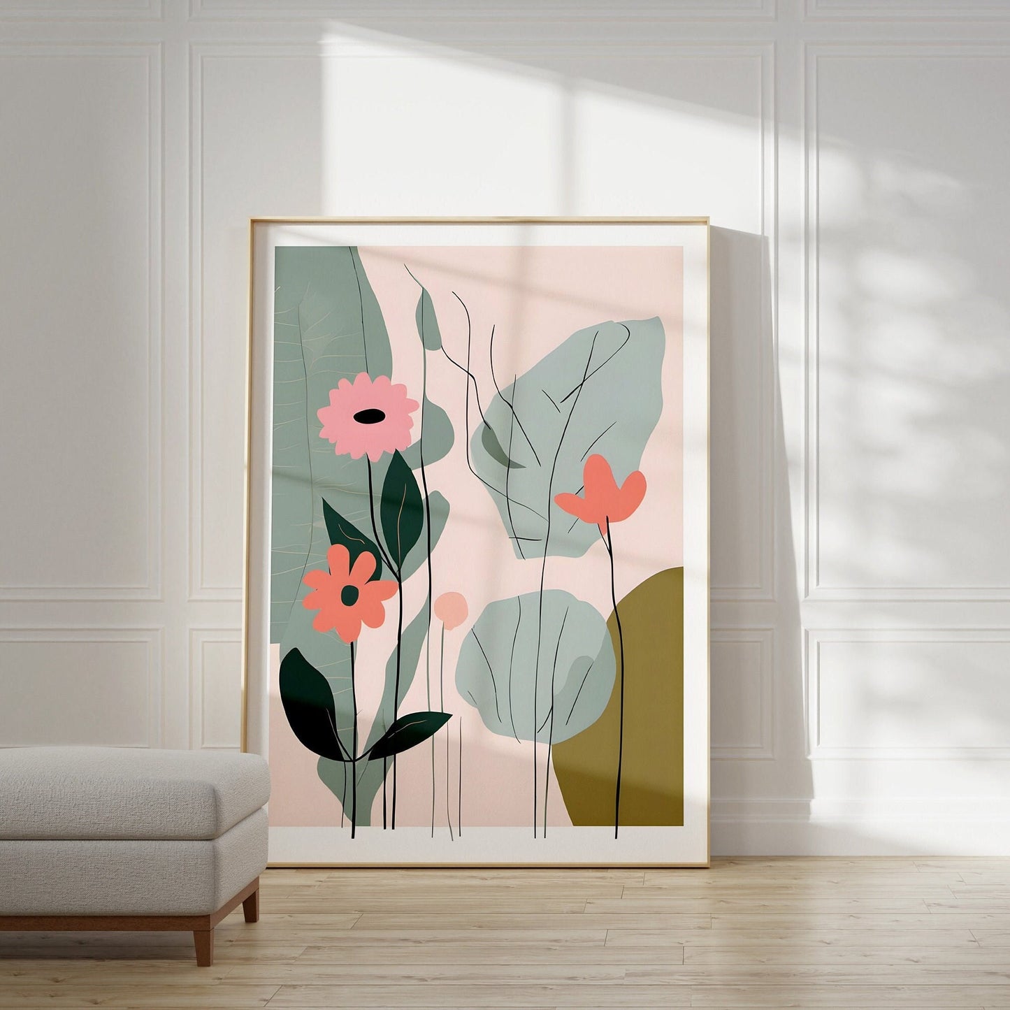 Floral Wall Art, Light Pink Abstract Floral Art Print - Neutral Delicate Wall Decor