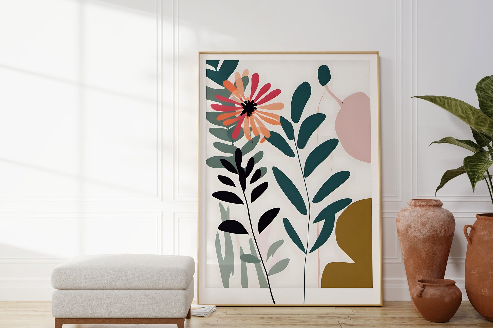 Floral Wall Art, Bold Abstract Floral Art Print - Neutral Delicate Wall Decor