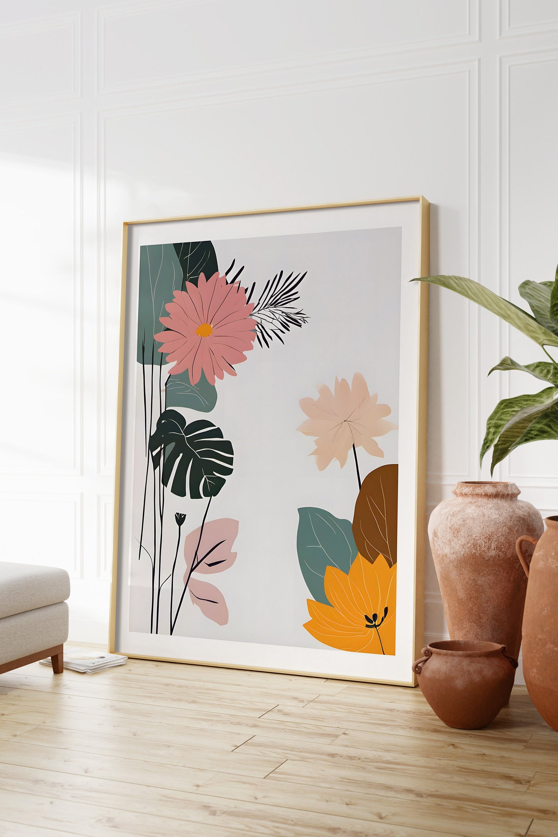 Floral Wall Art, Abstract Floral Art Print - Neutral Wall Decor - Contemporary & Beautiful