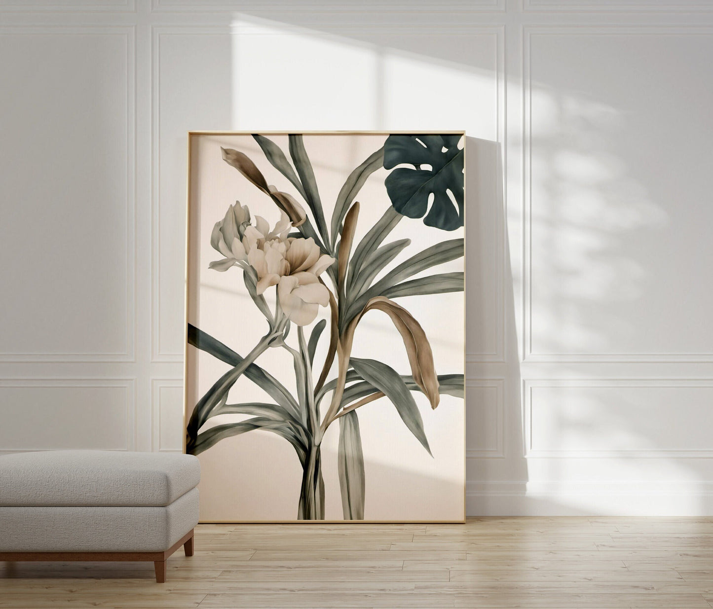 Bold Contemporary Botanical Leaf Wall Art, brown, and green Neutral colours, beautiful and simple art