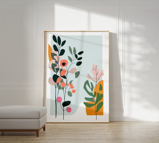 Contemporary Botanical Leaf Wall Art, coral and sage green, Neutral colours, beautiful and simple art