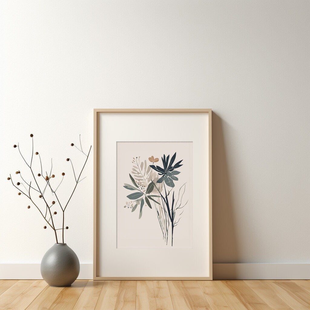 Contemporary Delicate Botanical Leaf Wall Art, Neutral colours, beautiful and simple art