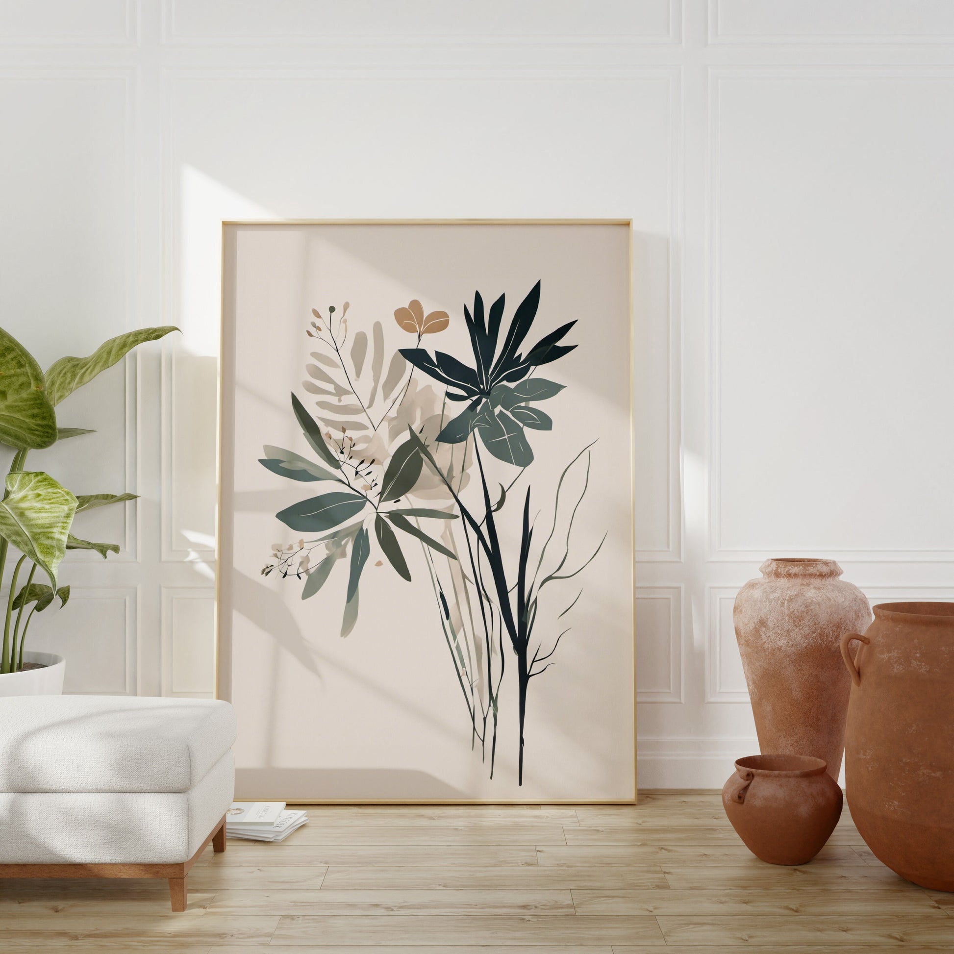 Contemporary Delicate Botanical Leaf Wall Art, Neutral colours, beautiful and simple art