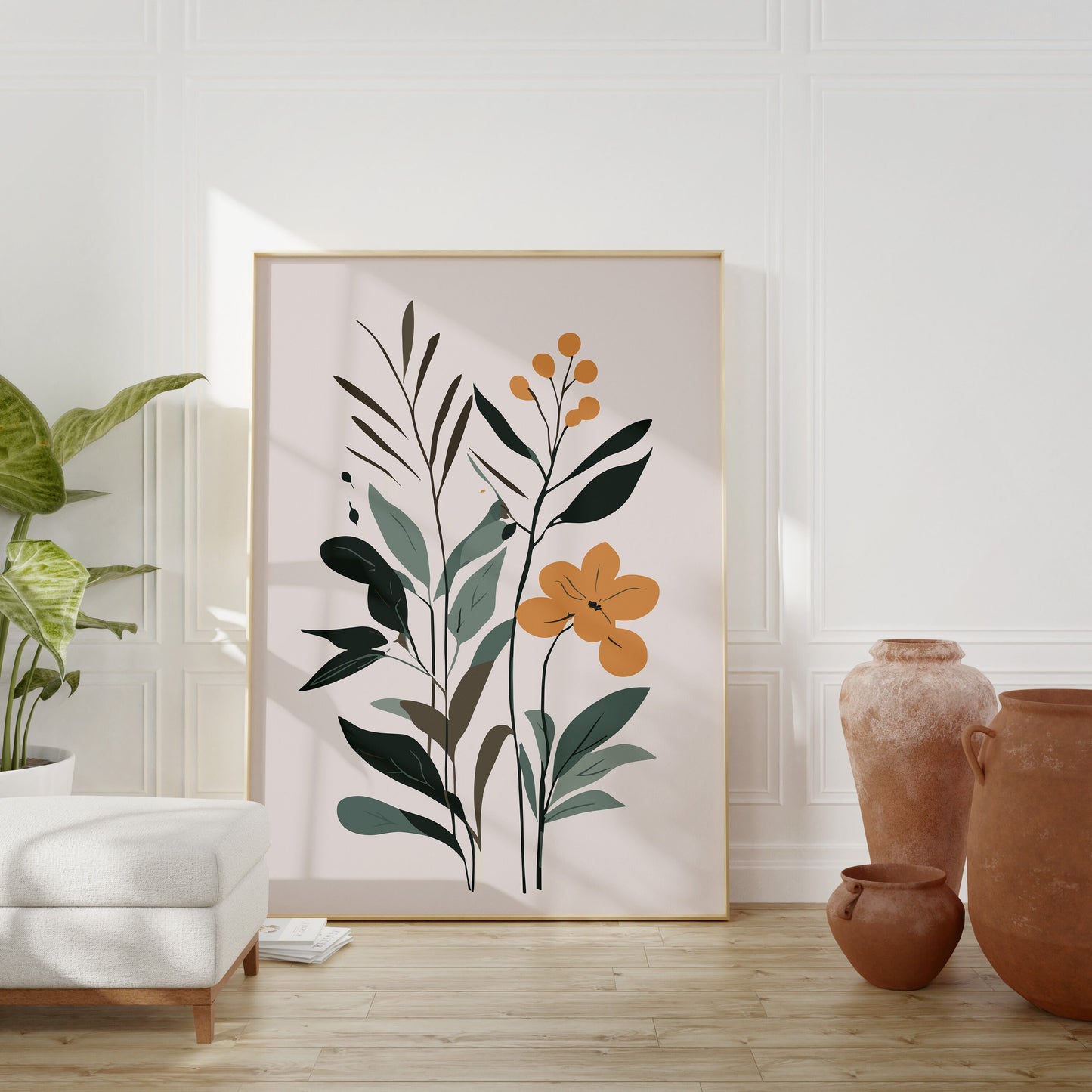 Contemporary Delicate Botanical Leaf Wall Art, Neutral colours, beautiful and simple art