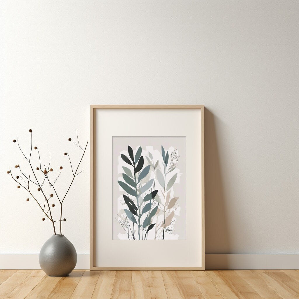 Contemporary Delicate Botanical Leaf Wall Art, Neutral colours, beautiful and simple art