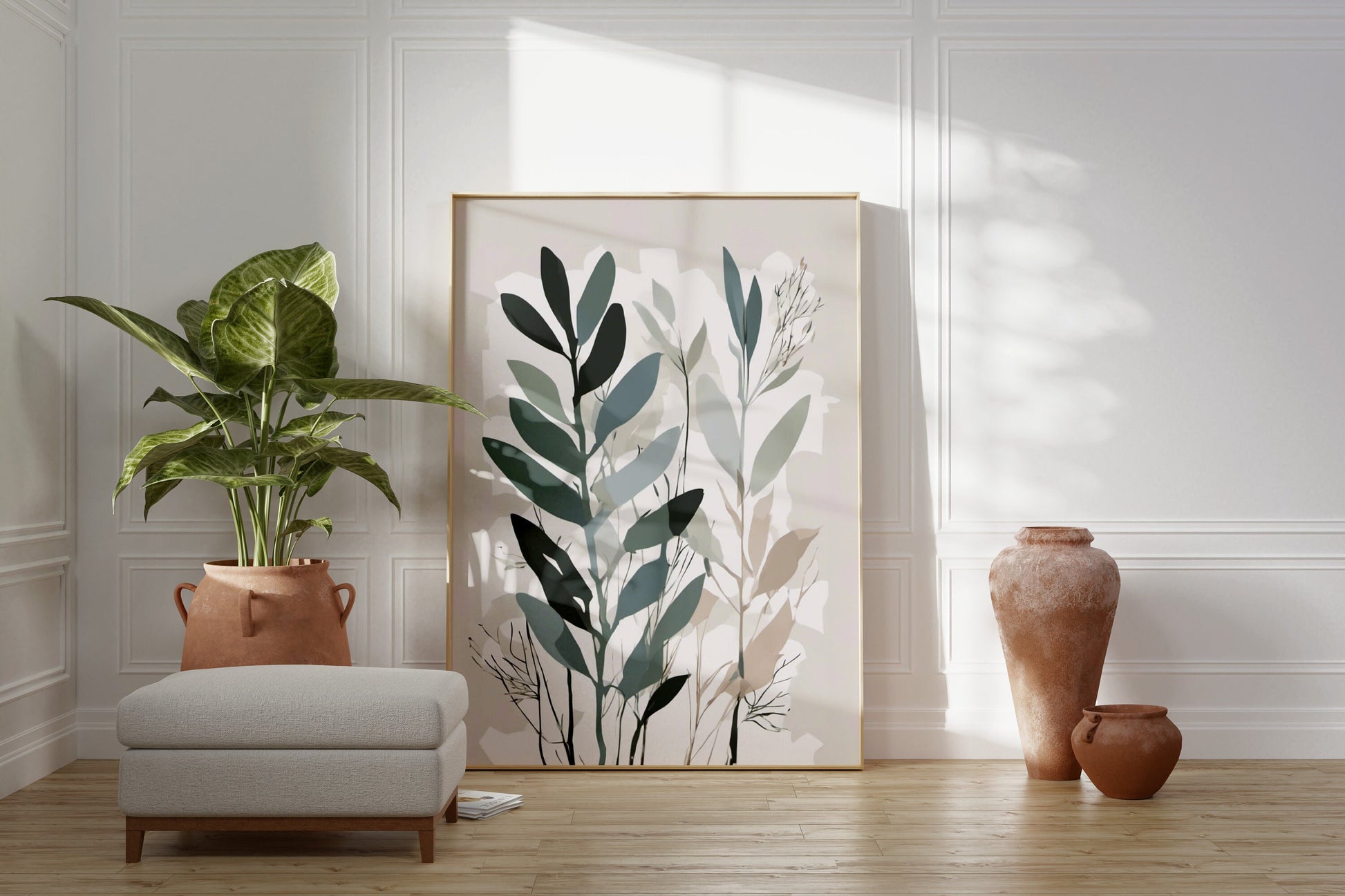 Contemporary Delicate Botanical Leaf Wall Art, Neutral colours, beautiful and simple art