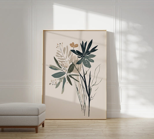 Contemporary Delicate Botanical Leaf Wall Art, Neutral colours, beautiful and simple art