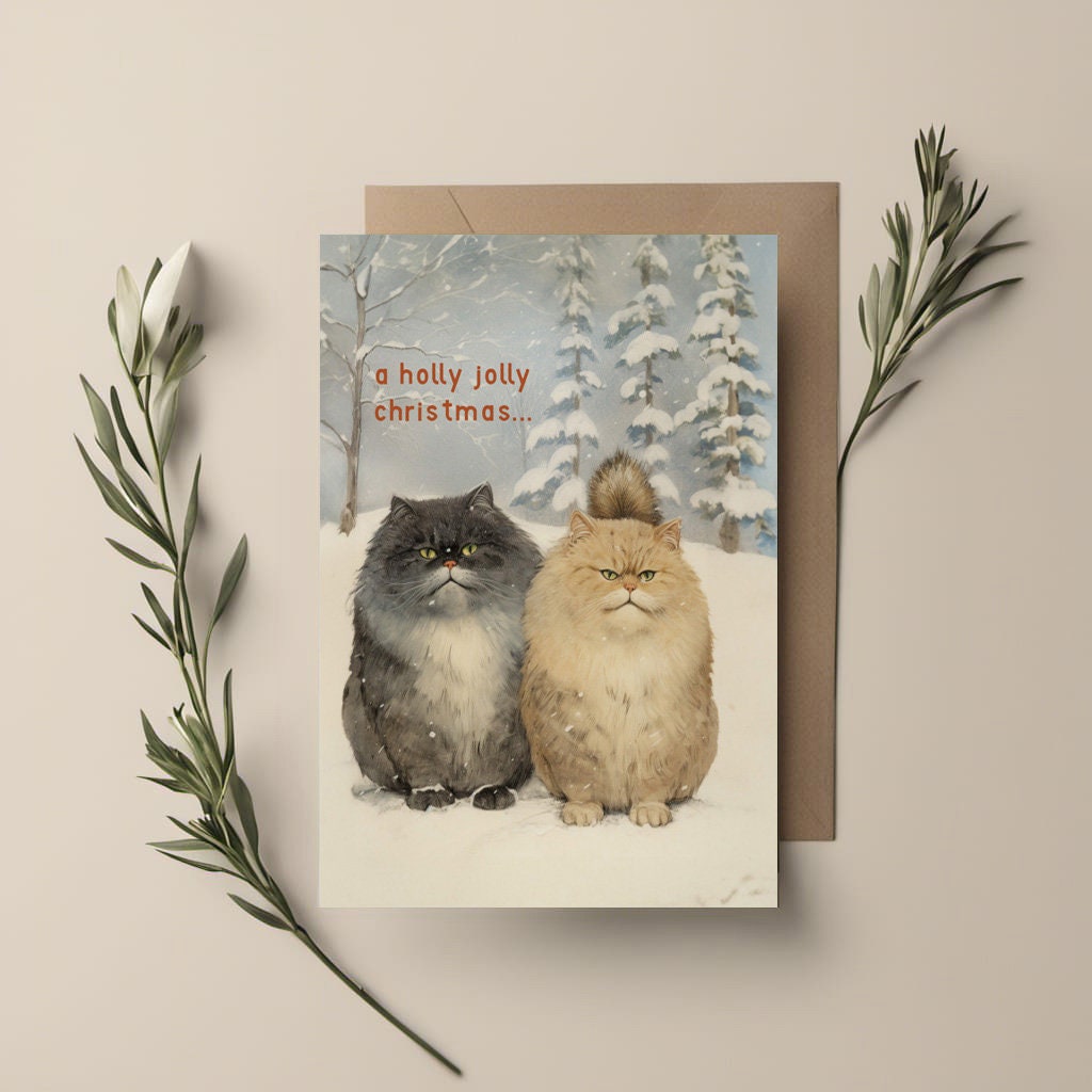 Christmas Cat Card, Christmas Snowy Cats on the front, cute cat xmas card