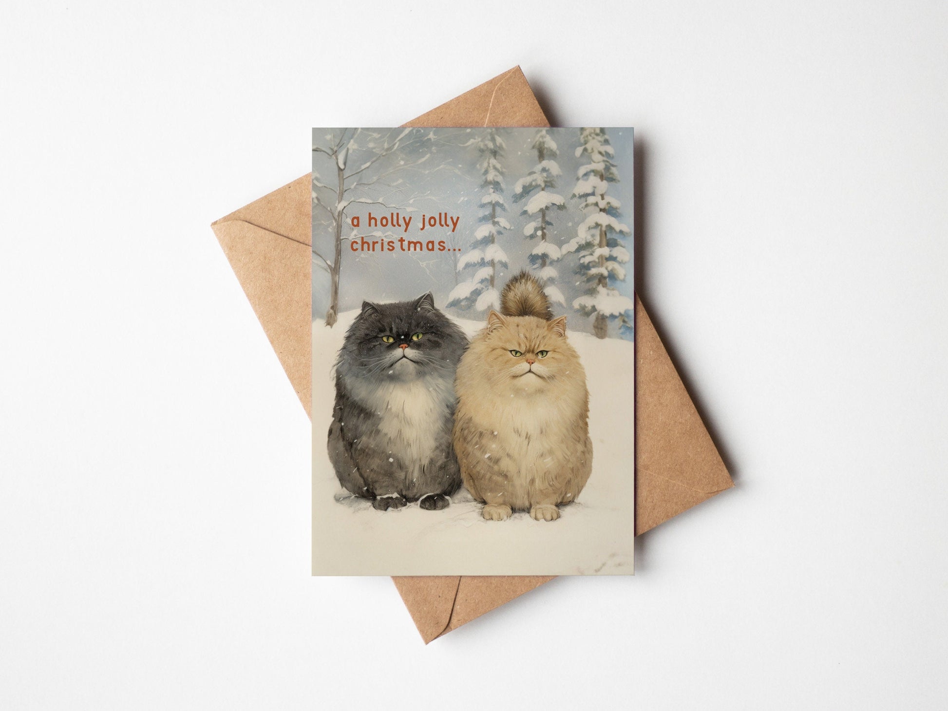 Christmas Cat Card, Christmas Snowy Cats on the front, cute cat xmas card