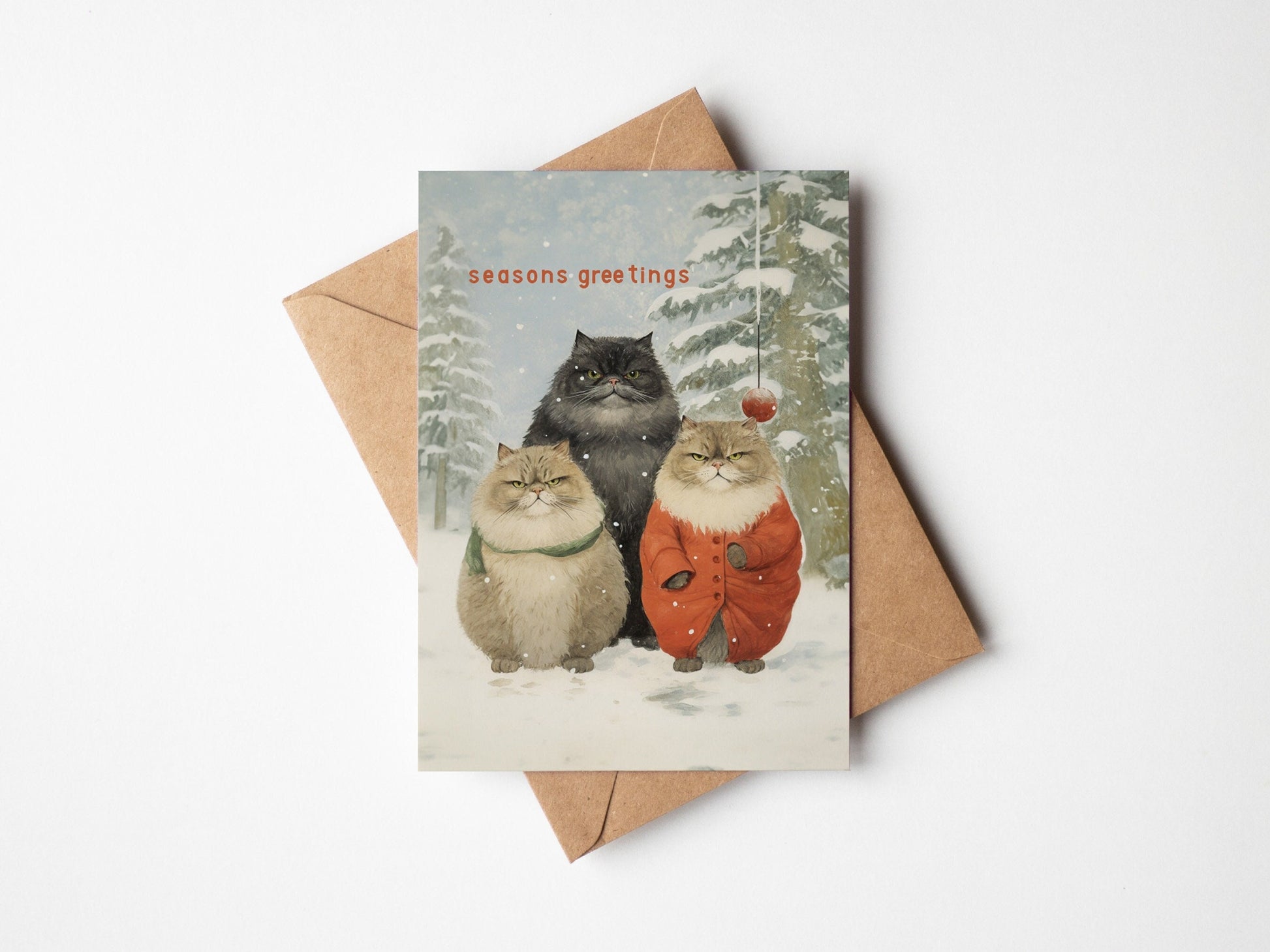 Christmas Cat Card, Christmas Snowy Cats on the front, cute cat xmas card