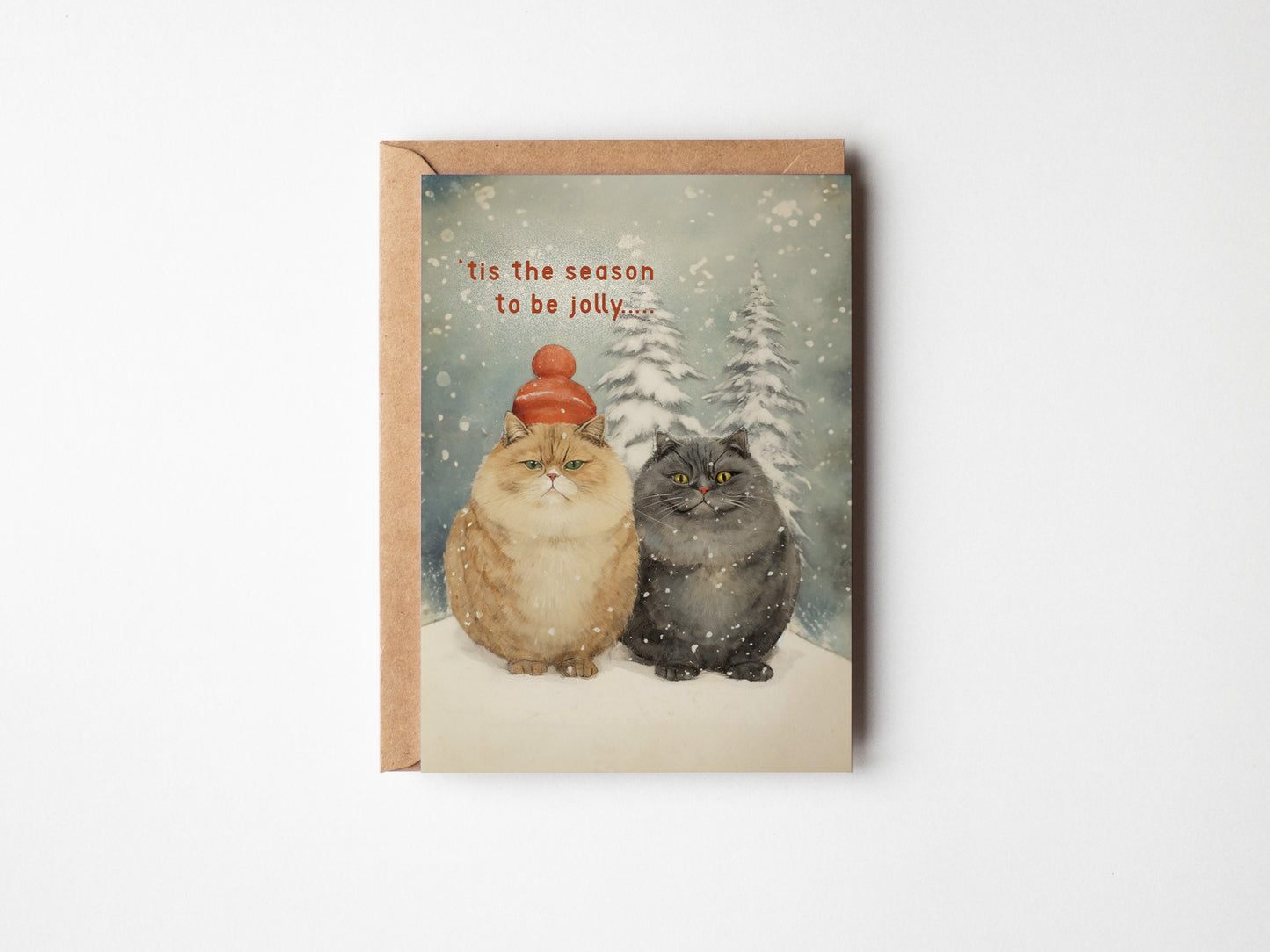 Christmas Cat Card, Christmas Snowy Cats on the front, cute cat xmas card