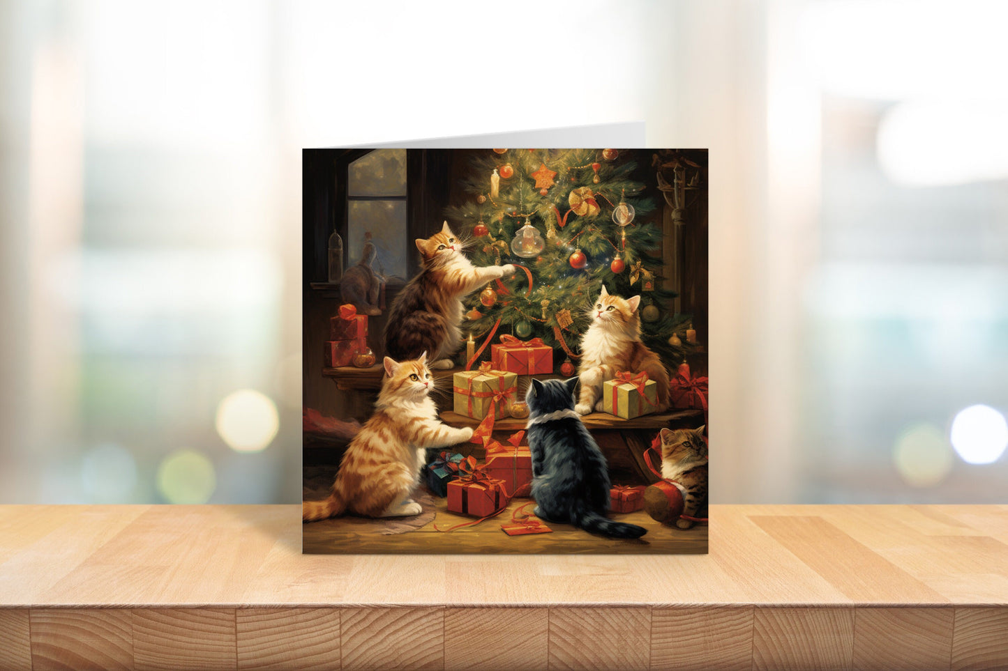 Cats Decorating the christmas Tree Xmas Card square