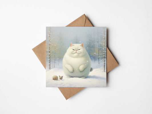 Fat White Cat christmas CArd