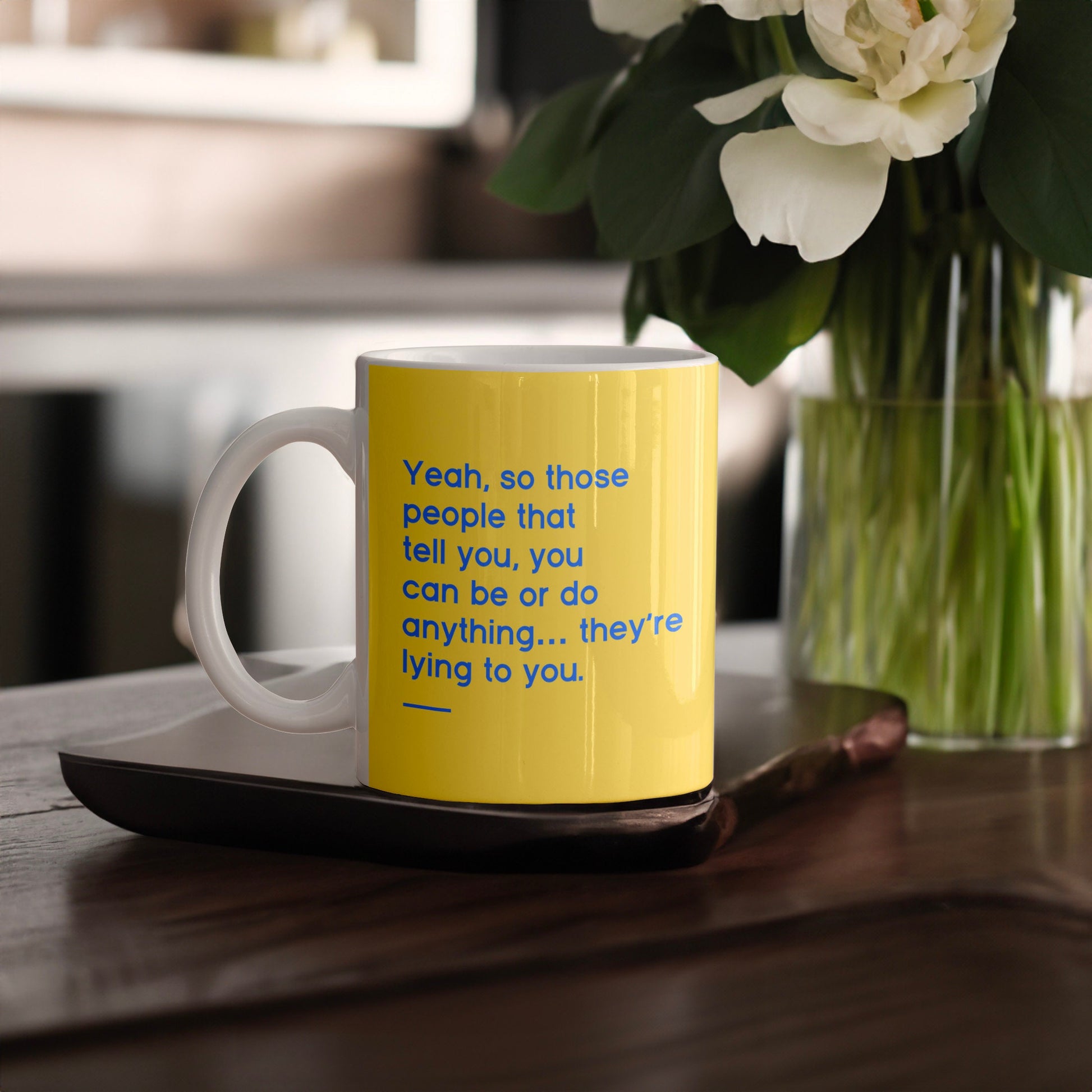 Mugs for grumpy People, quote mug in yellow