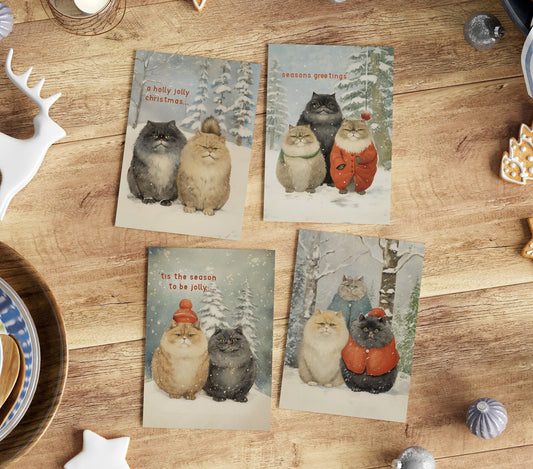 four pack of gorgeous cat christmas cards