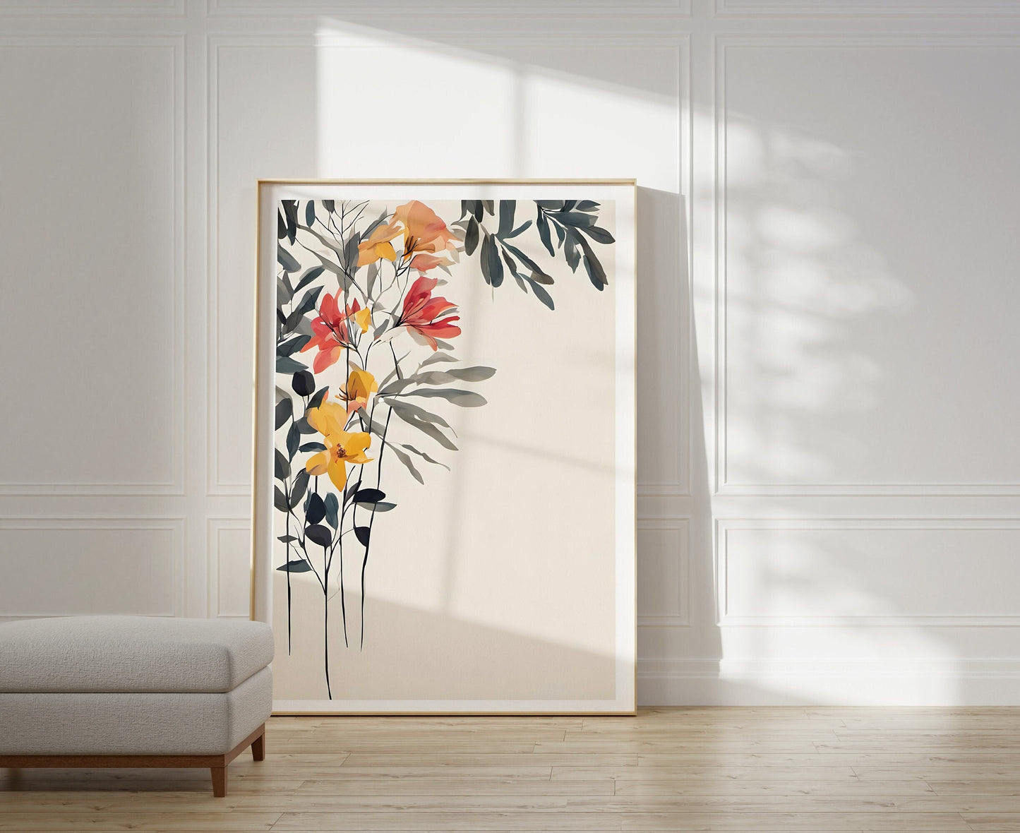 Floral Botanical Wall Art, Minimalist Floral Art Print - Neutral Delicate Wall Decor