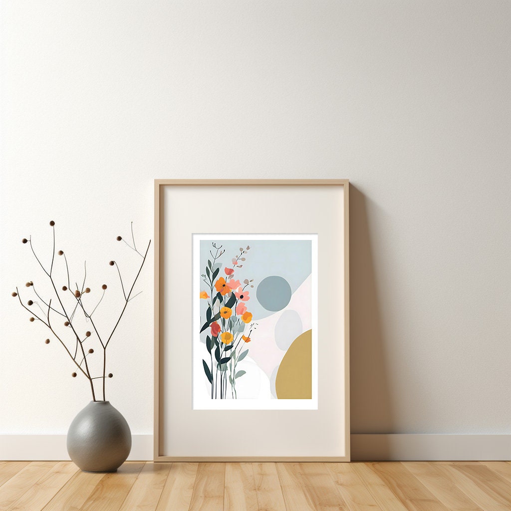 Floral Botanical Wall Art, Minimalist Floral Art Print - Neutral Delicate Wall Decor