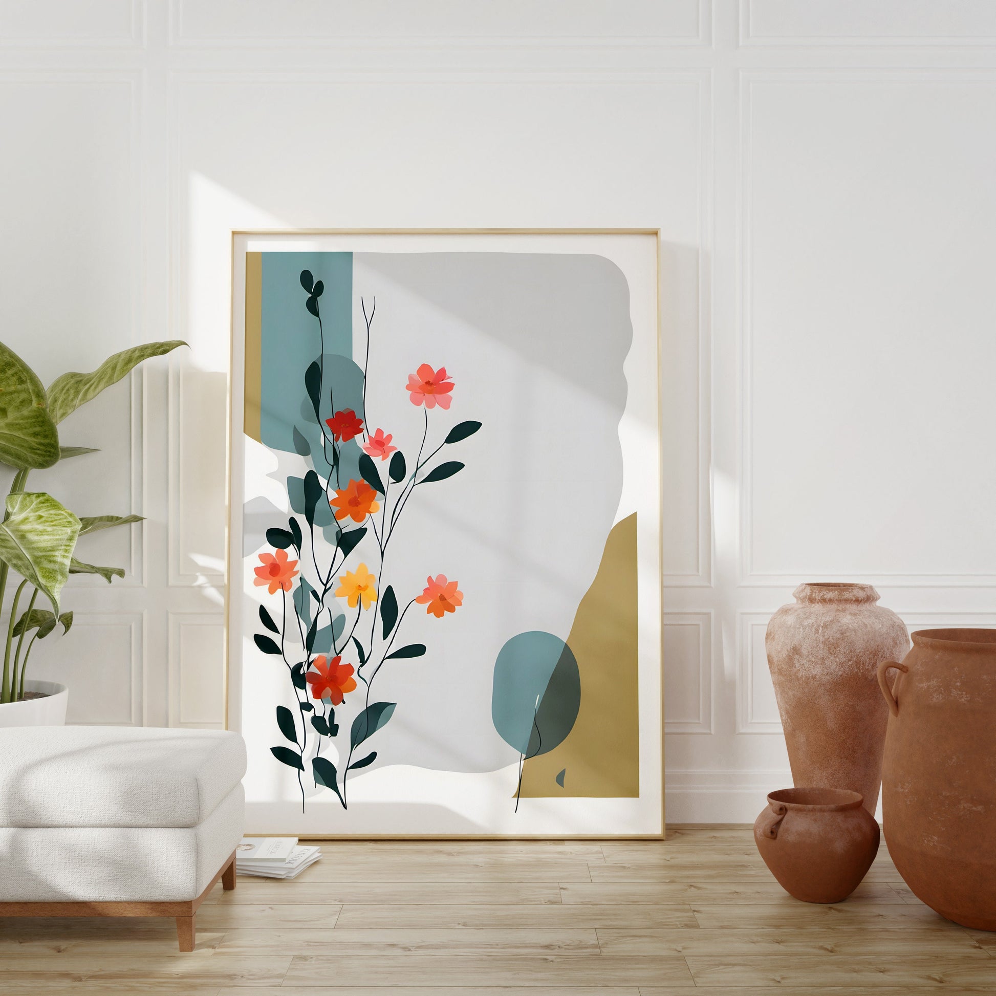 Floral Botanical Wall Art, Minimalist Floral Art Print - Neutral Delicate Wall Decor