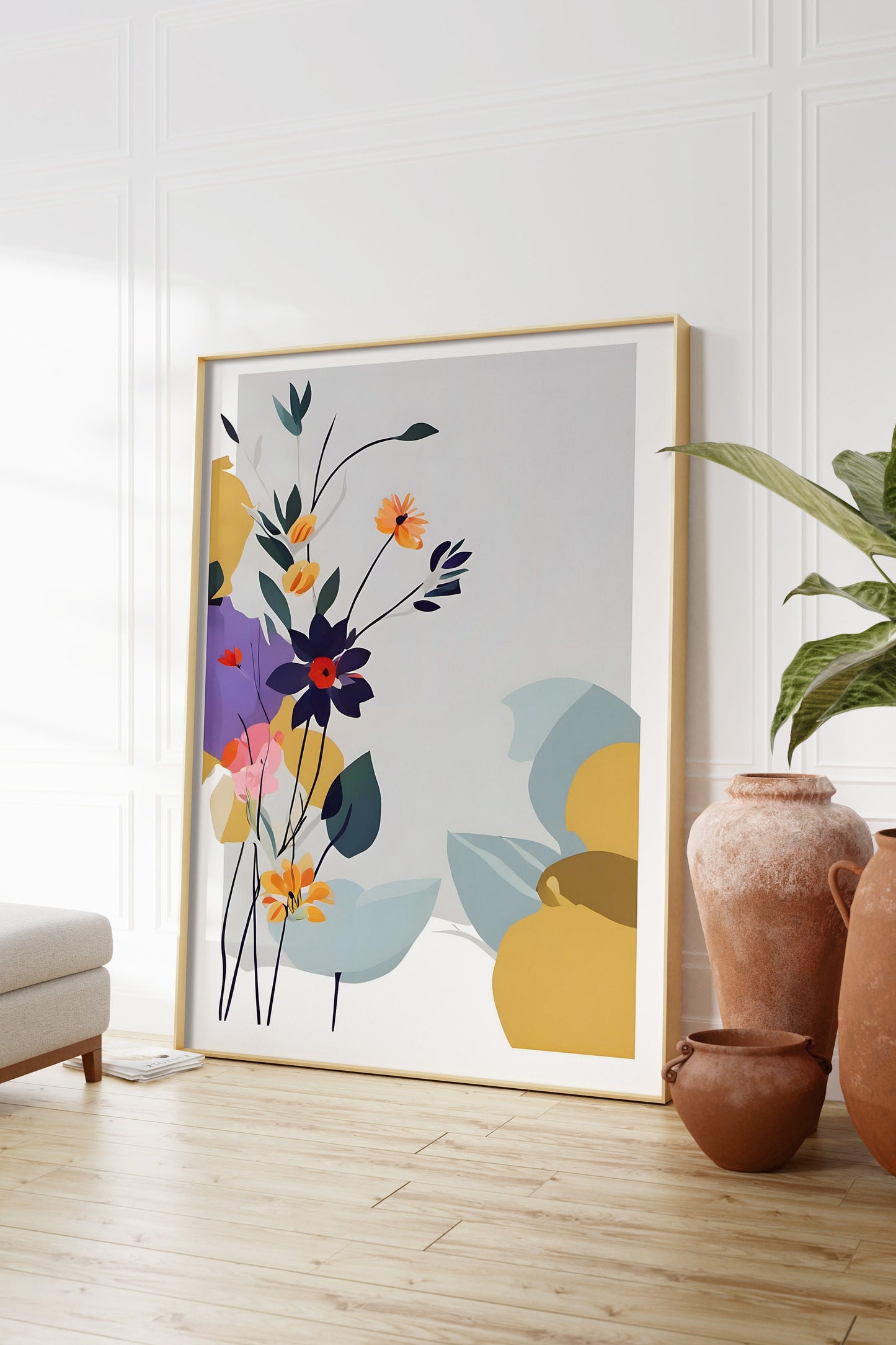 Minimalist Floral Wall Art, Abstract Floral Art Print - Neutral Delicate Wall Decor