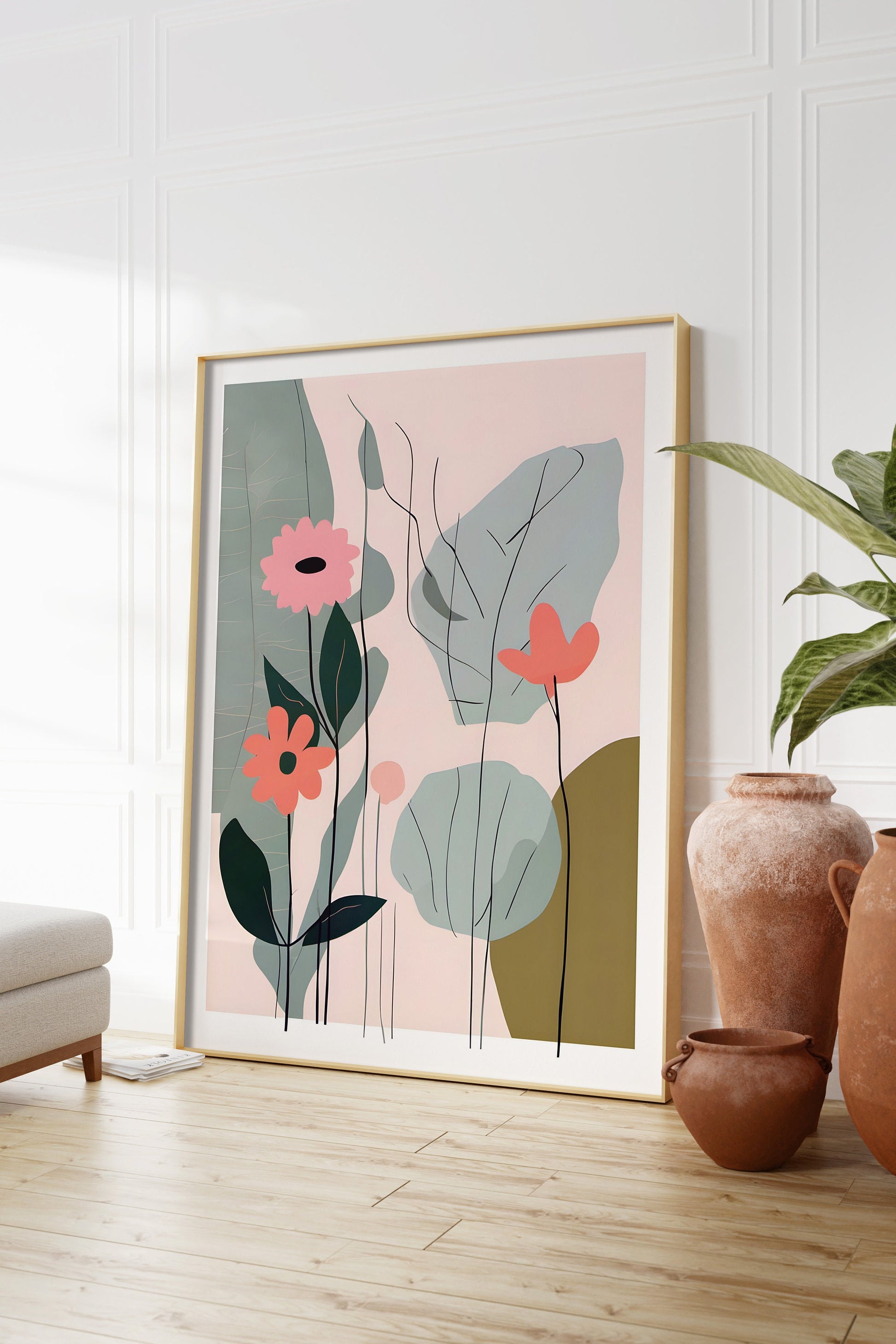 Floral Wall Art, Light Pink Abstract Floral Art Print - Neutral Delicate Wall Decor