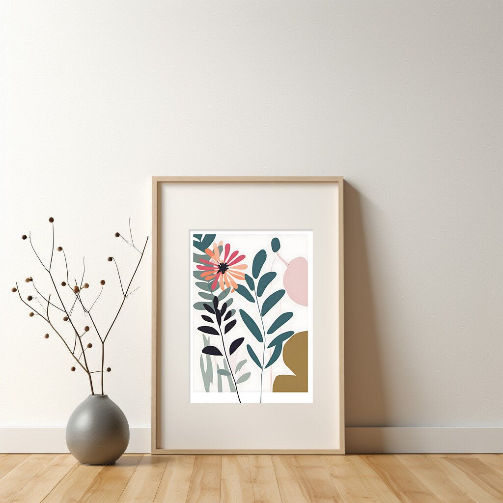 Floral Wall Art, Bold Abstract Floral Art Print - Neutral Delicate Wall Decor