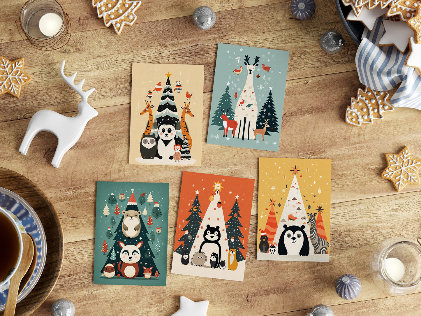 5 pack of crazy animal christmas cards